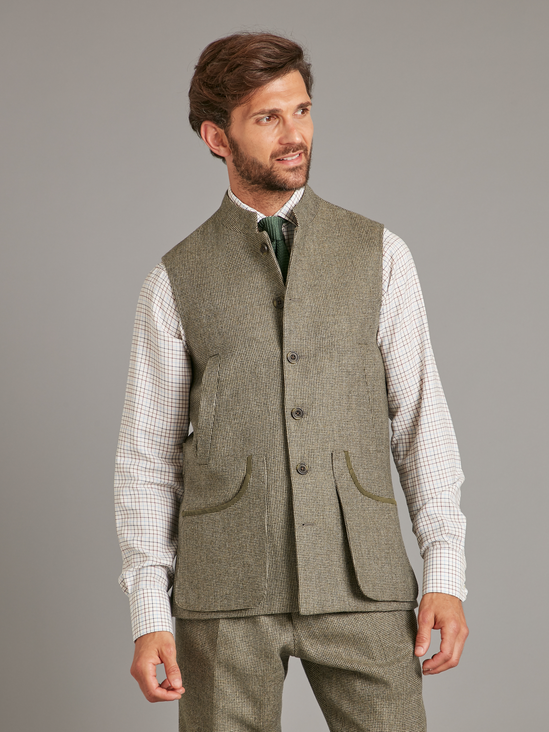 Gilet Cool Sage Tweed Nailhead