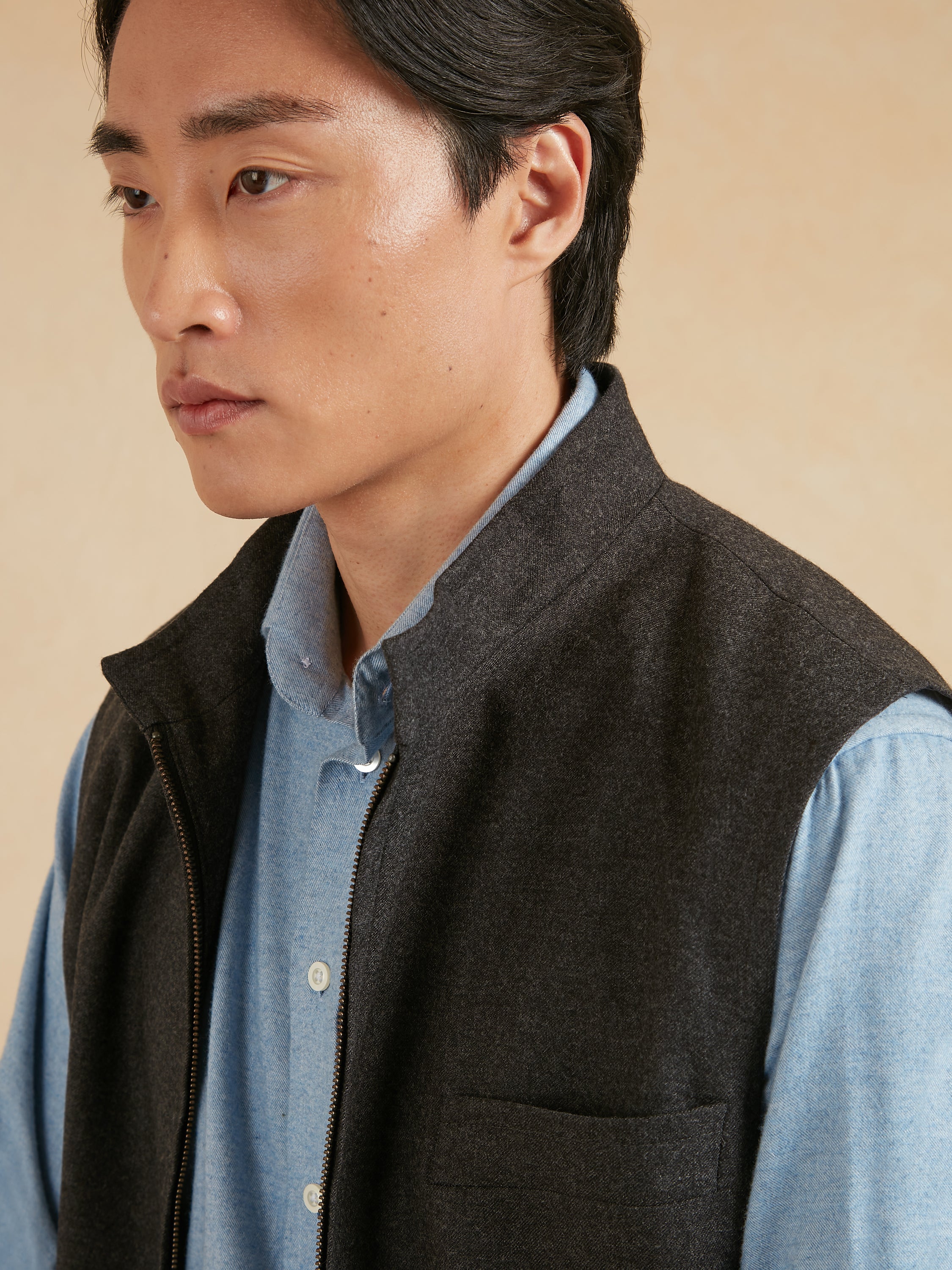 Zip Up Gilet - Dark Grey Drago Flannel | Men's Zip-Up Gilets