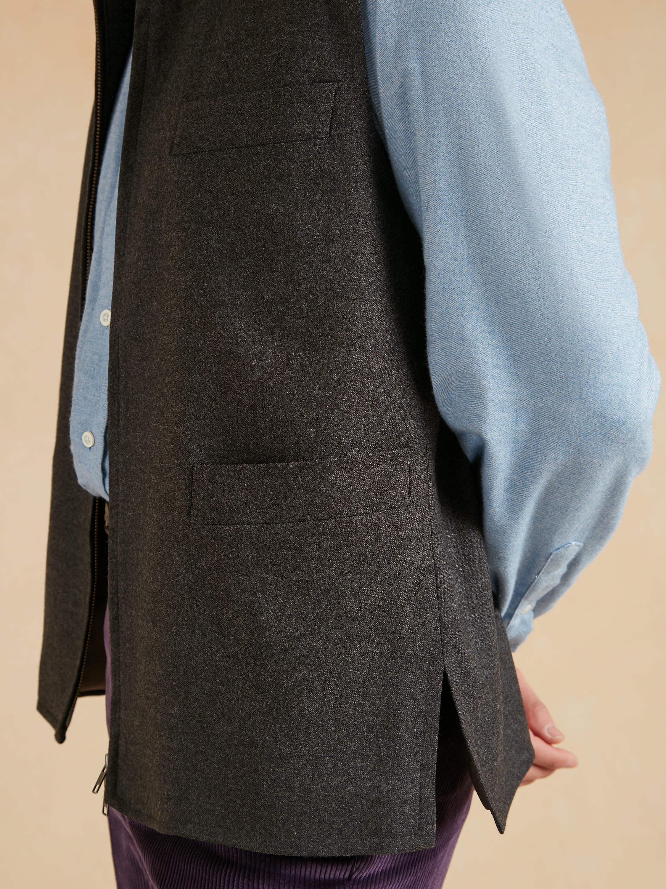 Zip Up Gilet - Dark Grey Drago Flannel | Men's Zip-Up Gilets