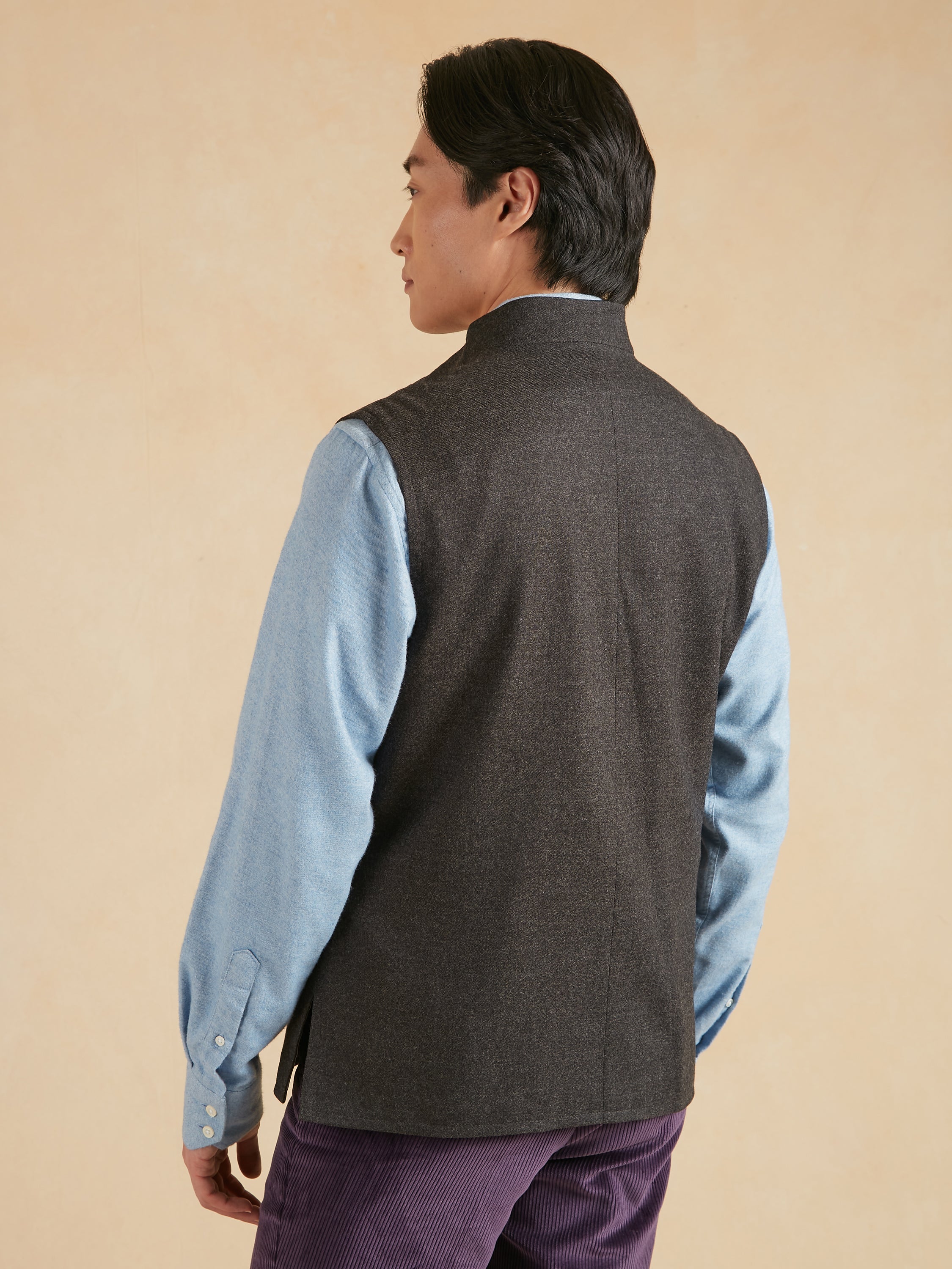 Zip Up Gilet - Dark Grey Drago Flannel | Men's Zip-Up Gilets