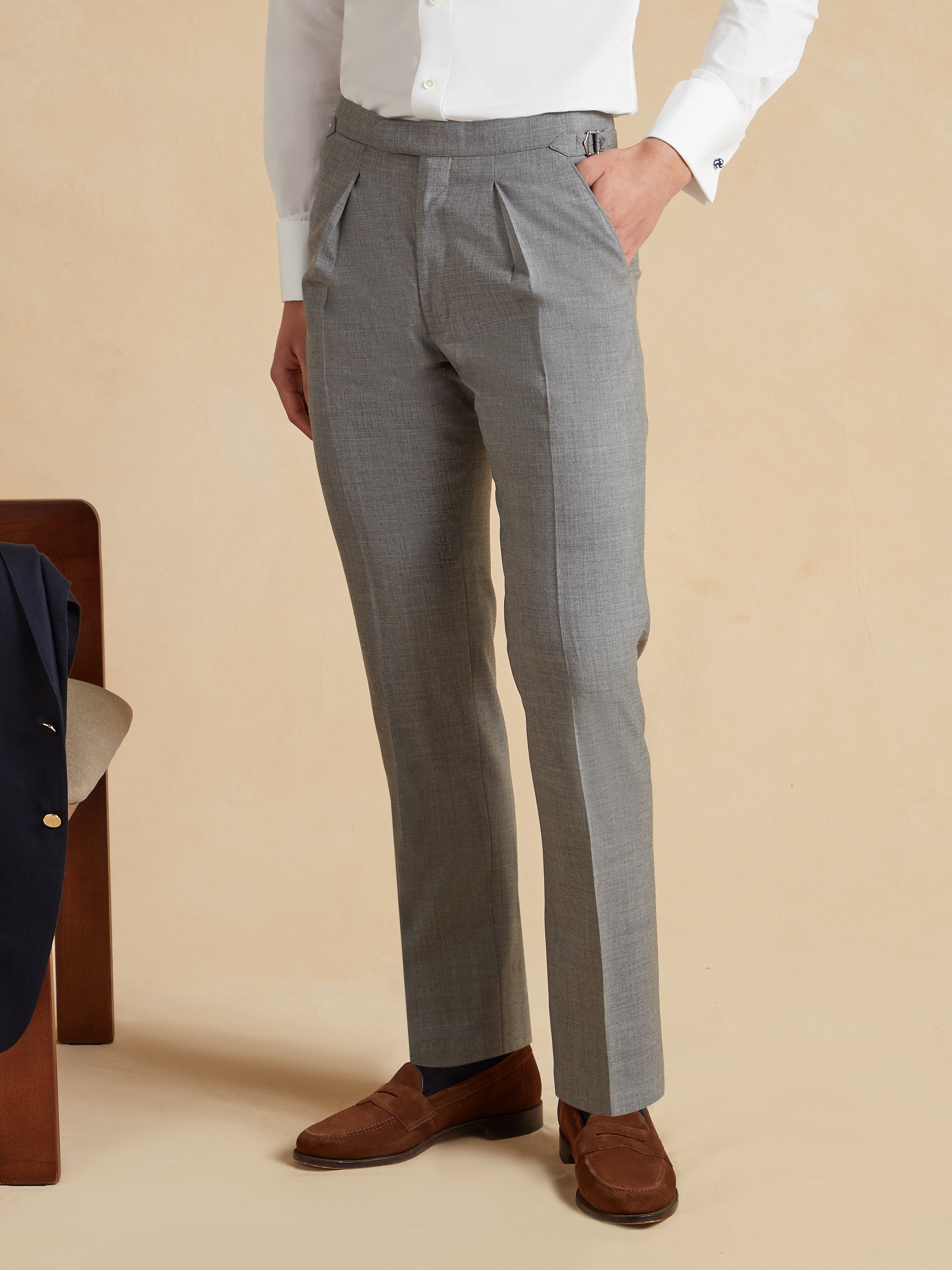 Grosvenor Fresco Wool Trousers - Mid Grey