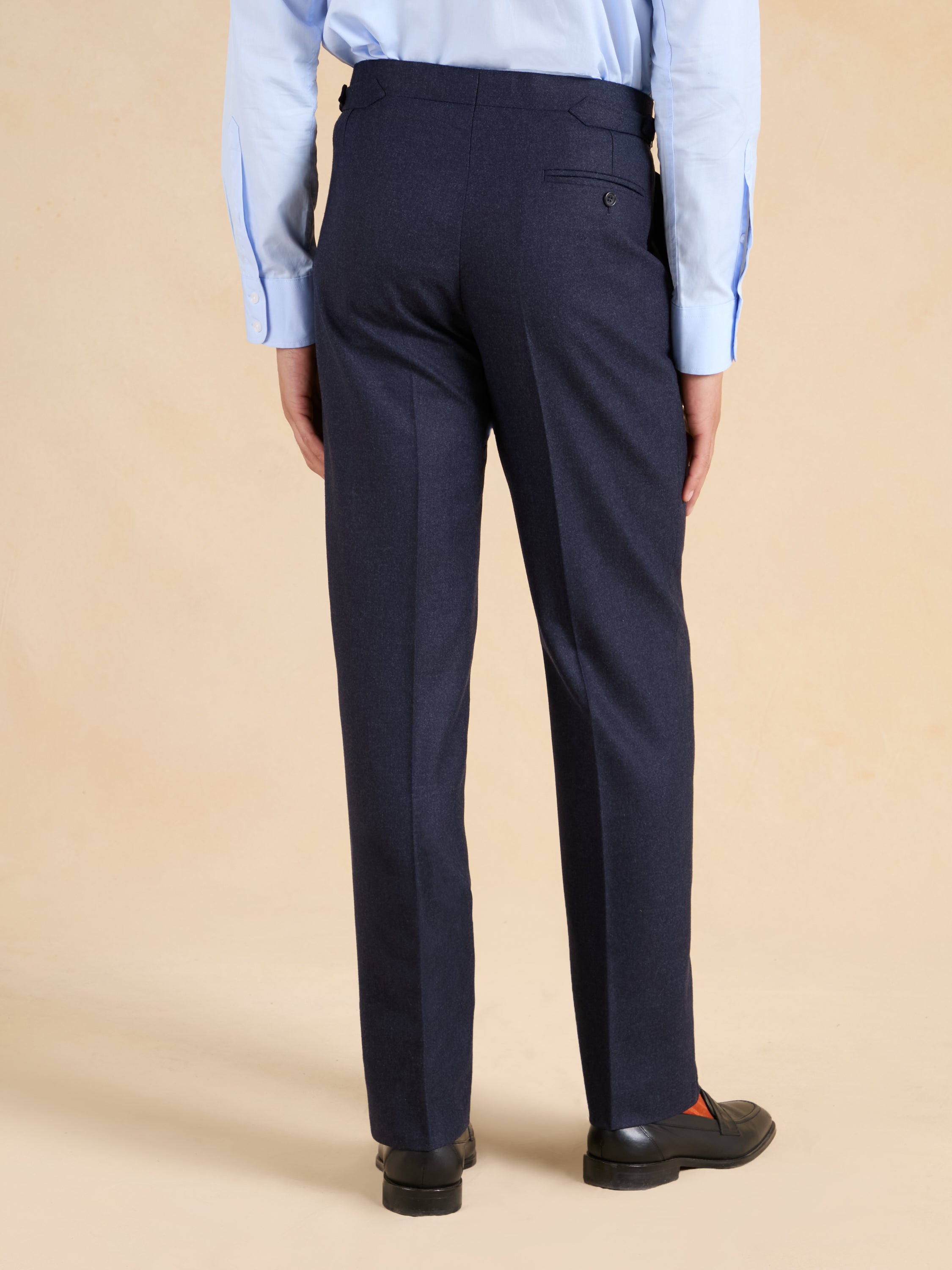 Grosvenor Pleated Trousers - Navy Flannel Wool