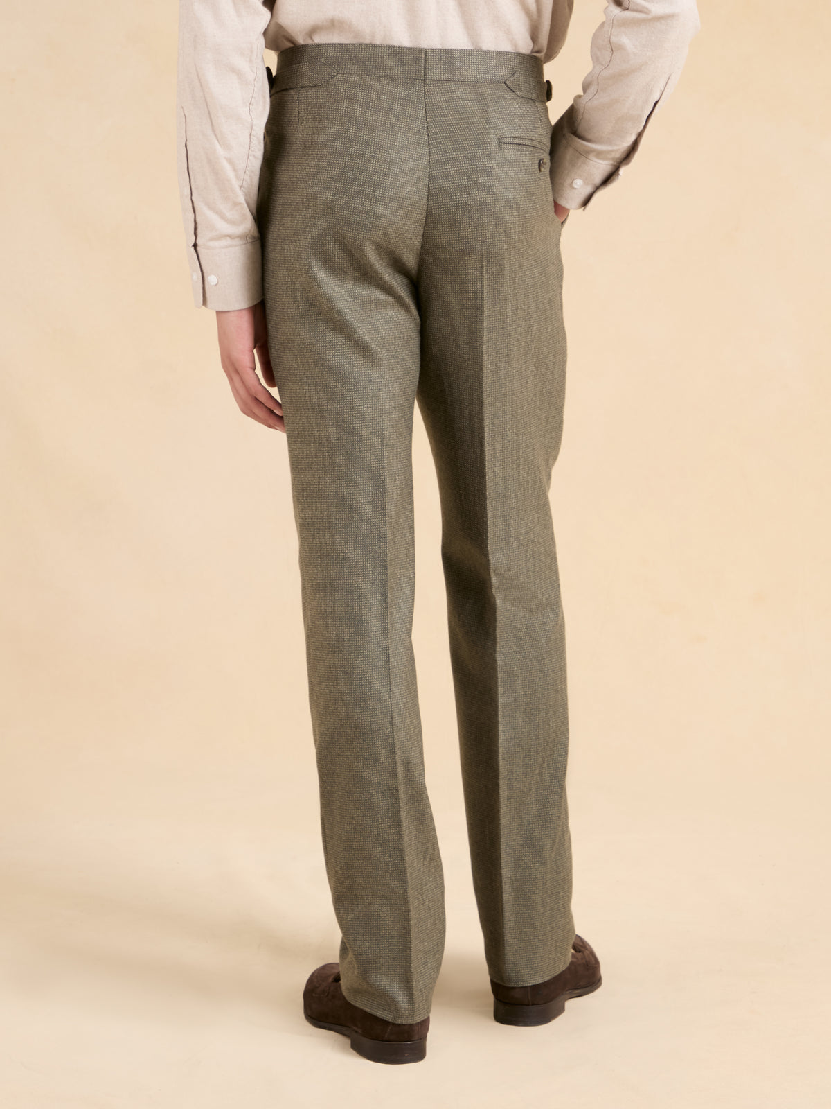 Grosvenor Pleated Trousers - Sage Marl Cashmere Blend Tweed
