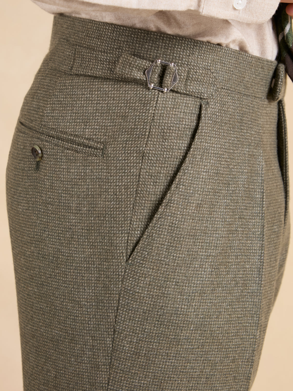 Grosvenor Pleated Trousers - Sage Marl Cashmere Blend Tweed