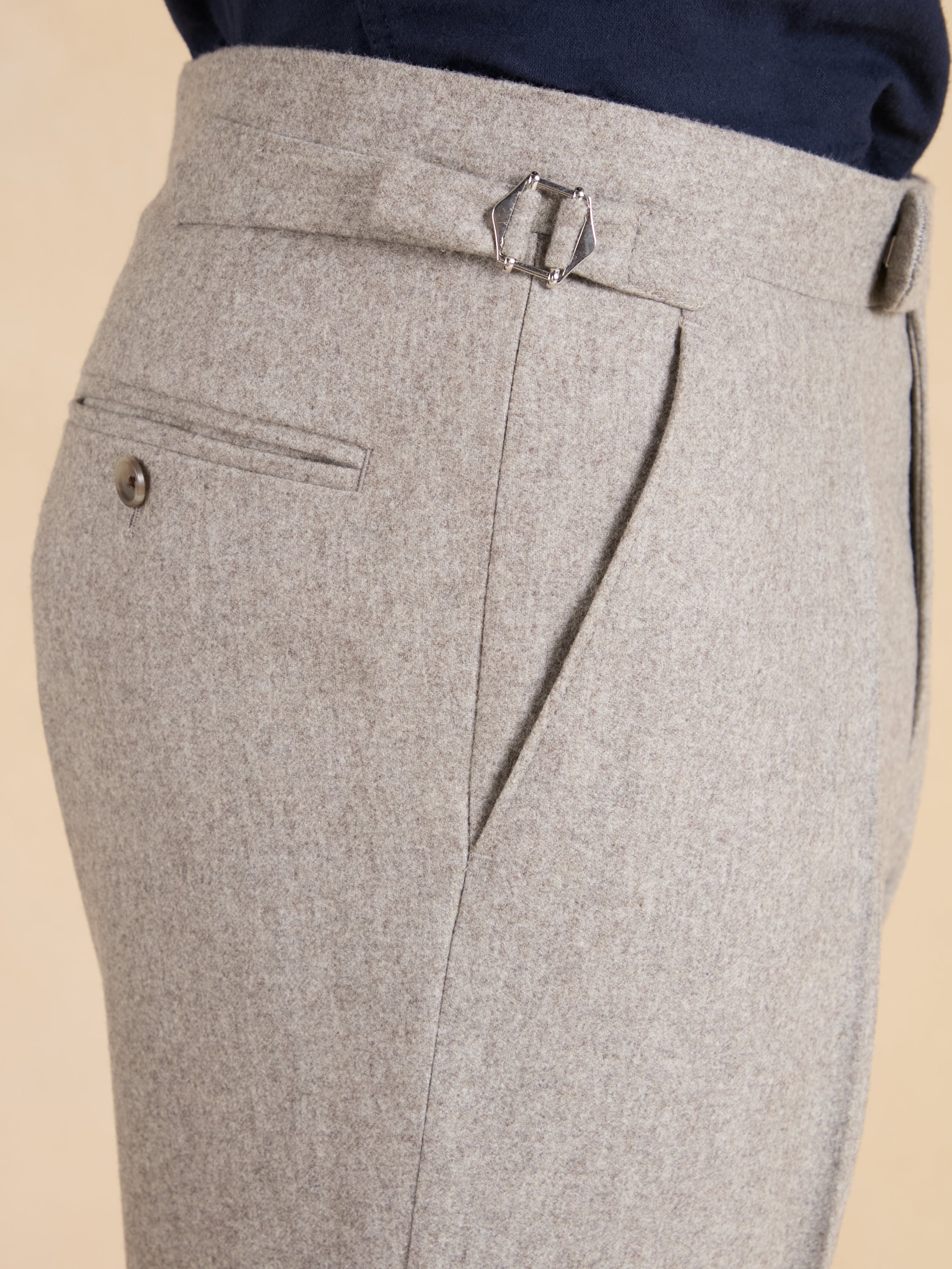 Grosvenor Pleated Trousers - Taupe Flannel Wool