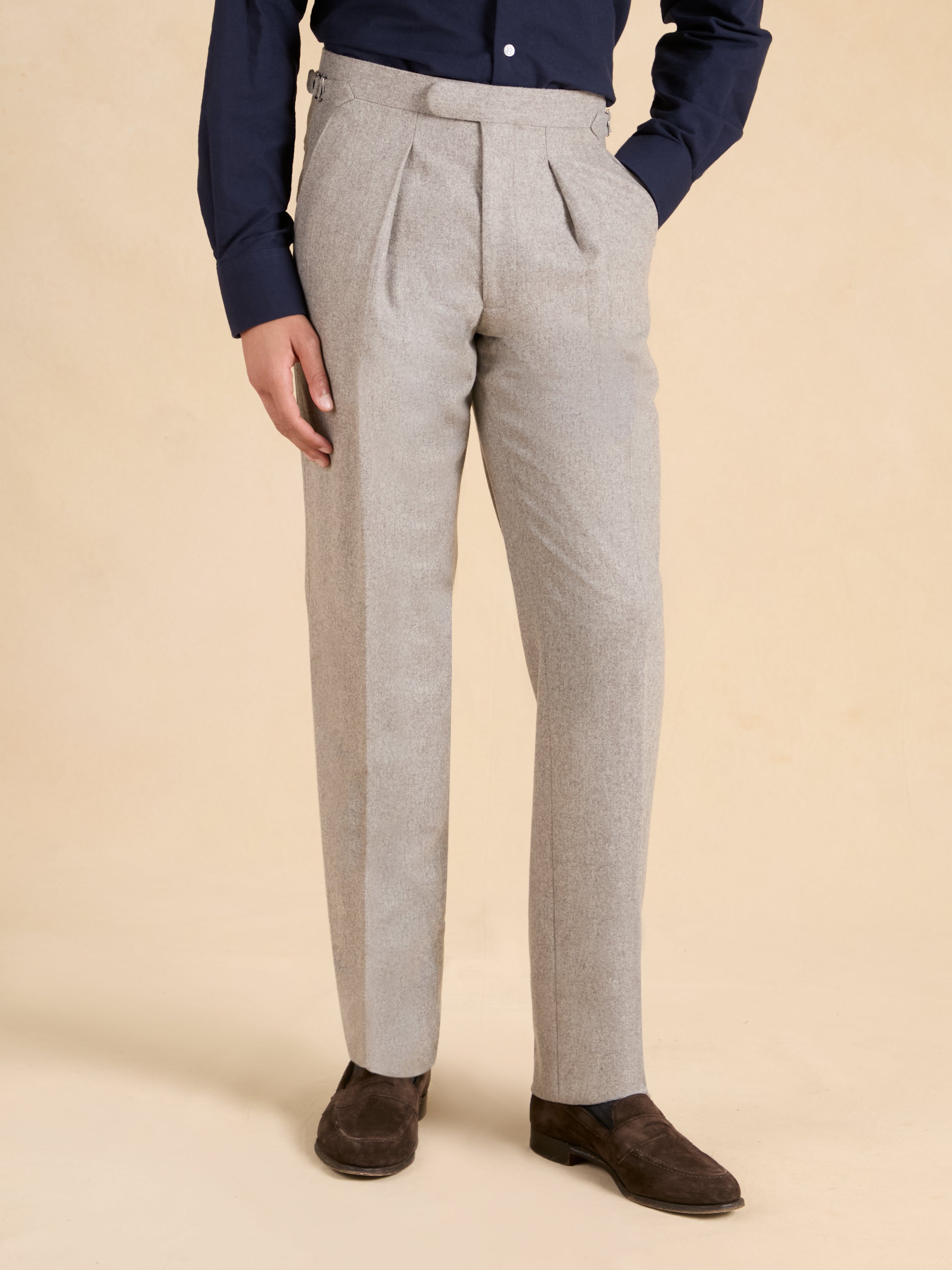 Grosvenor Pleated Trousers - Taupe Flannel Wool