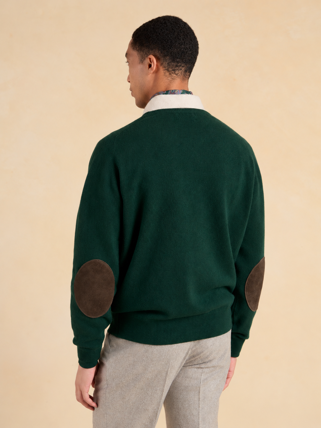 Lambswool Crew Neck with Alcantara Patches - Bottle