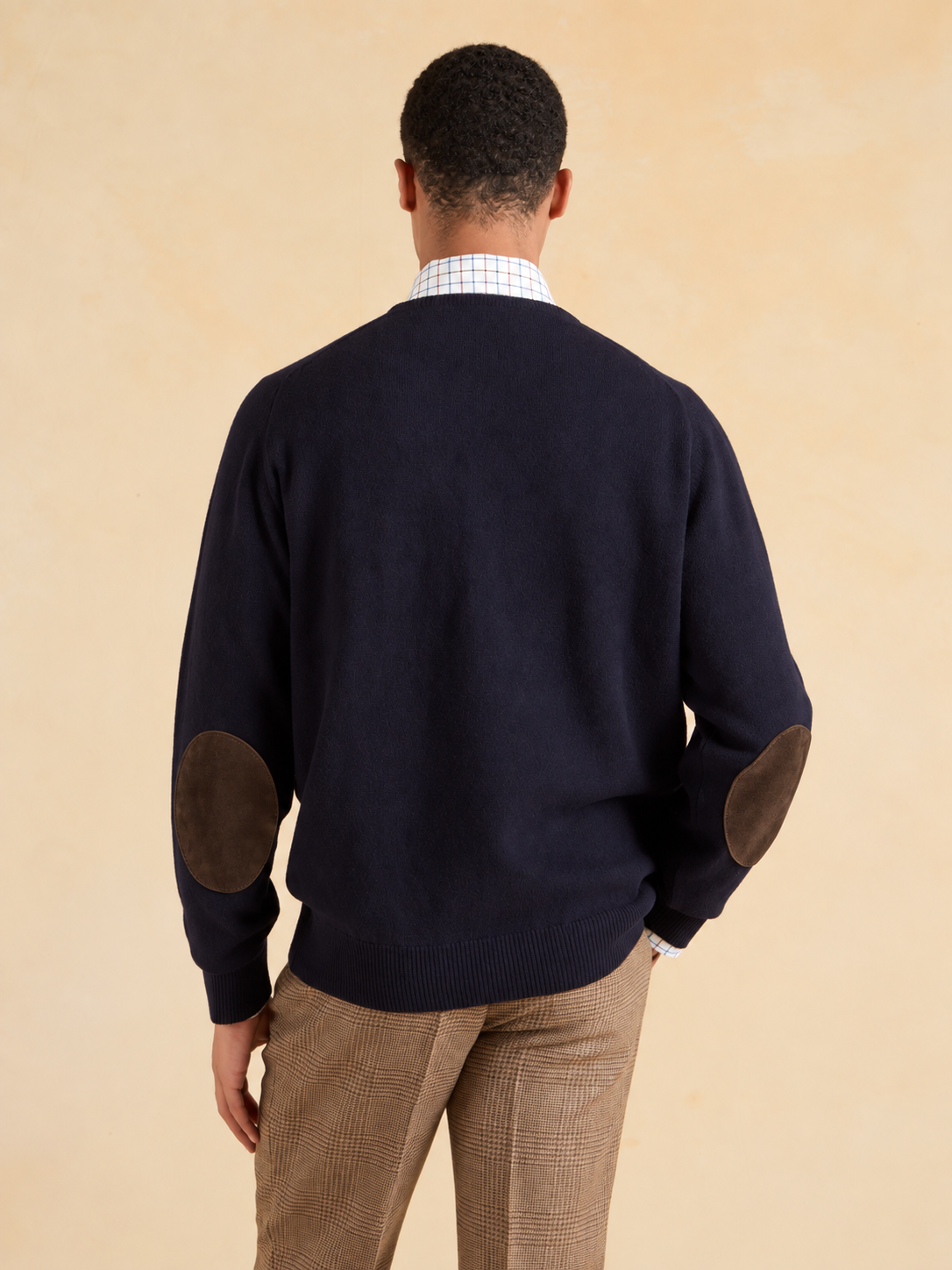 Lambswool Crew Neck with Alcantara Patches - Navy