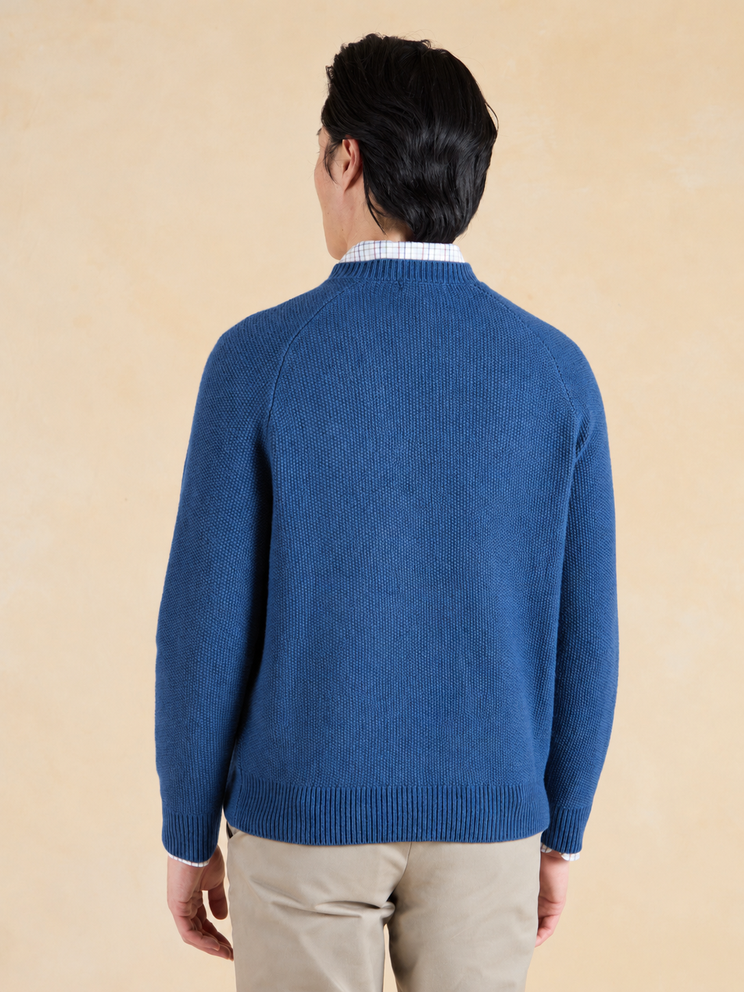 Lansdowne Moss Stitch Crew Neck Jumper - Ink Blue Lambswool