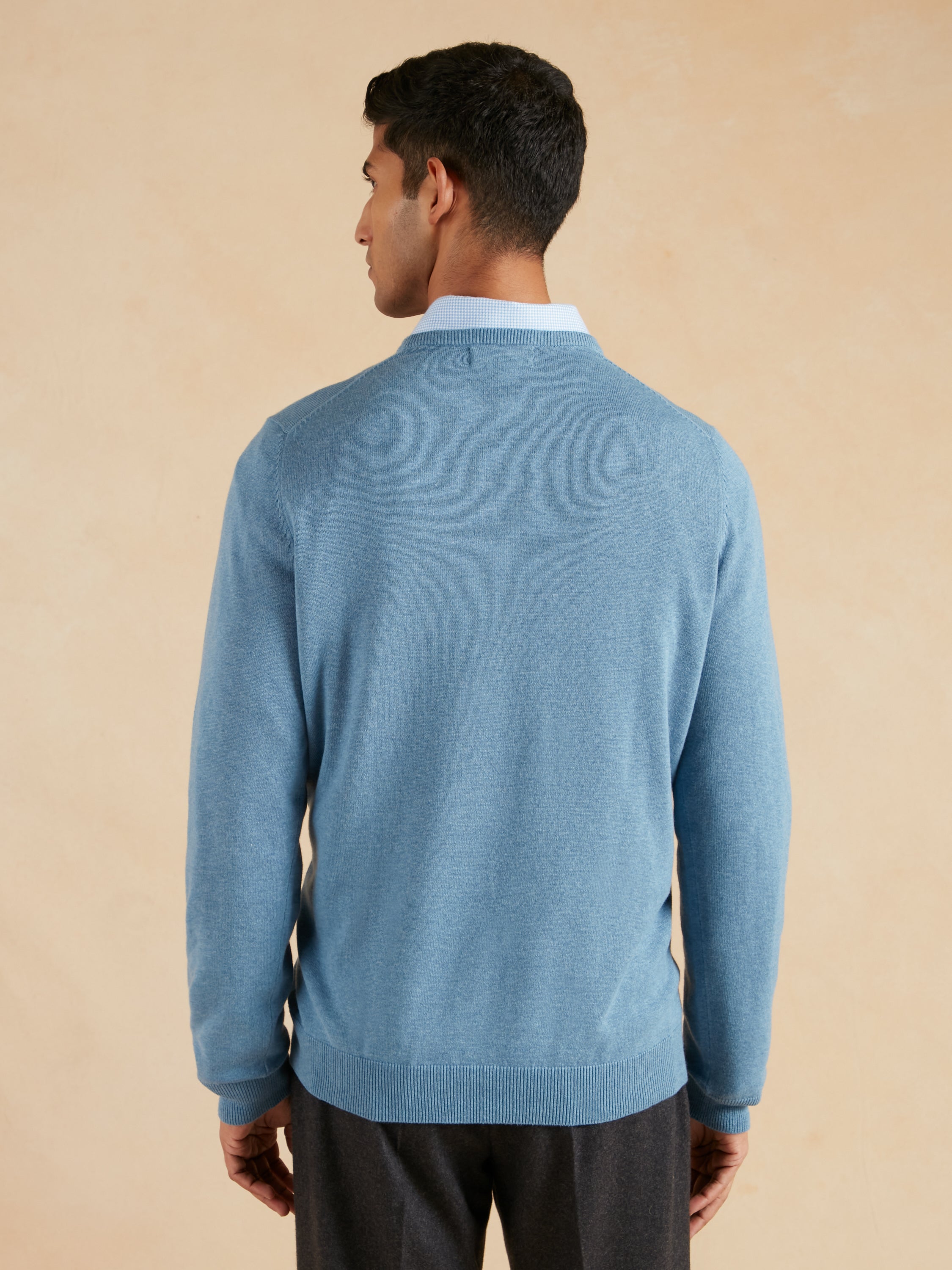 Lightweight Cotton Cashmere Crew Neck Jumper - Airforce Blue