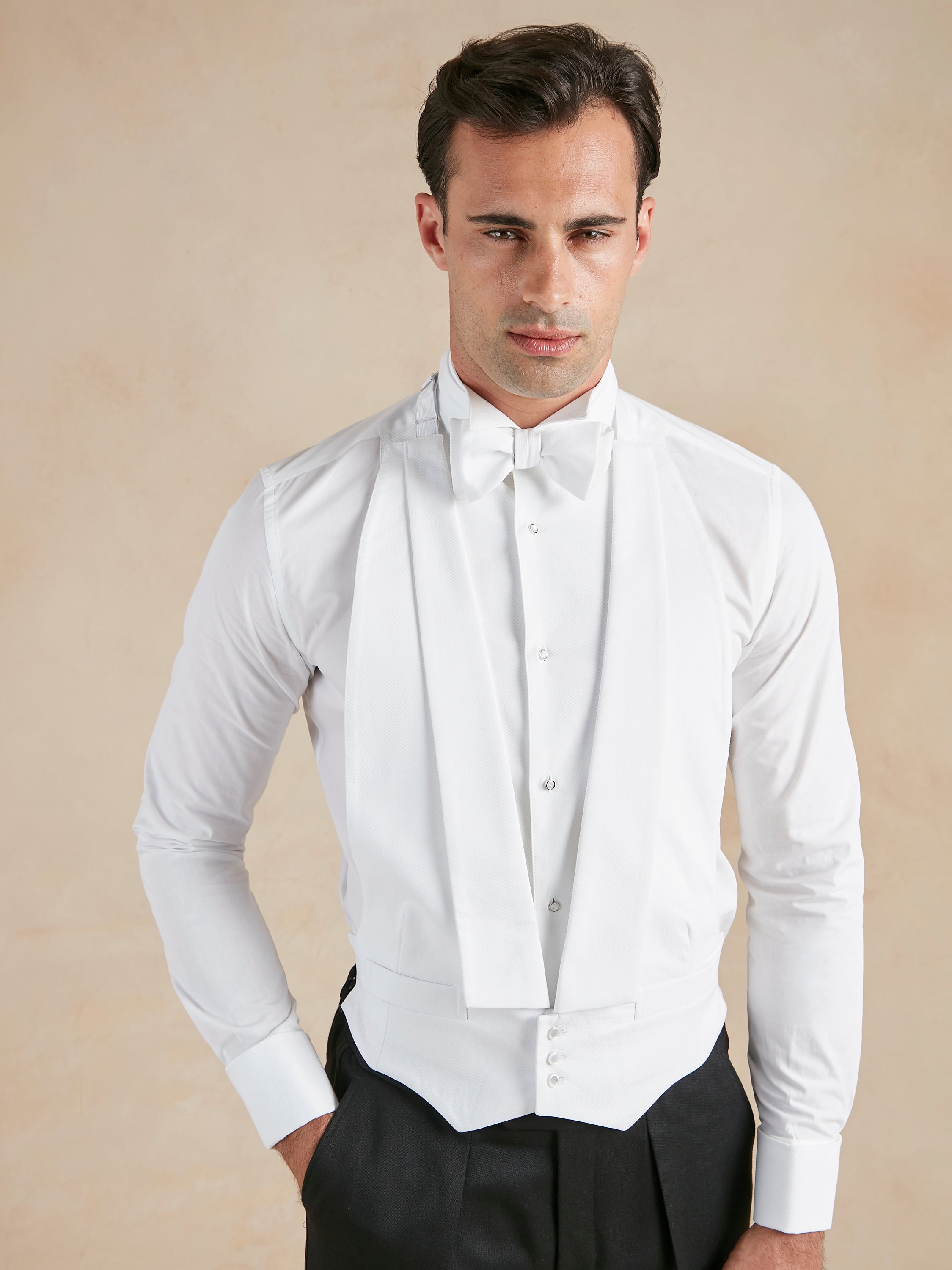 White Tie Waistcoat Hire - White Marcella Cotton