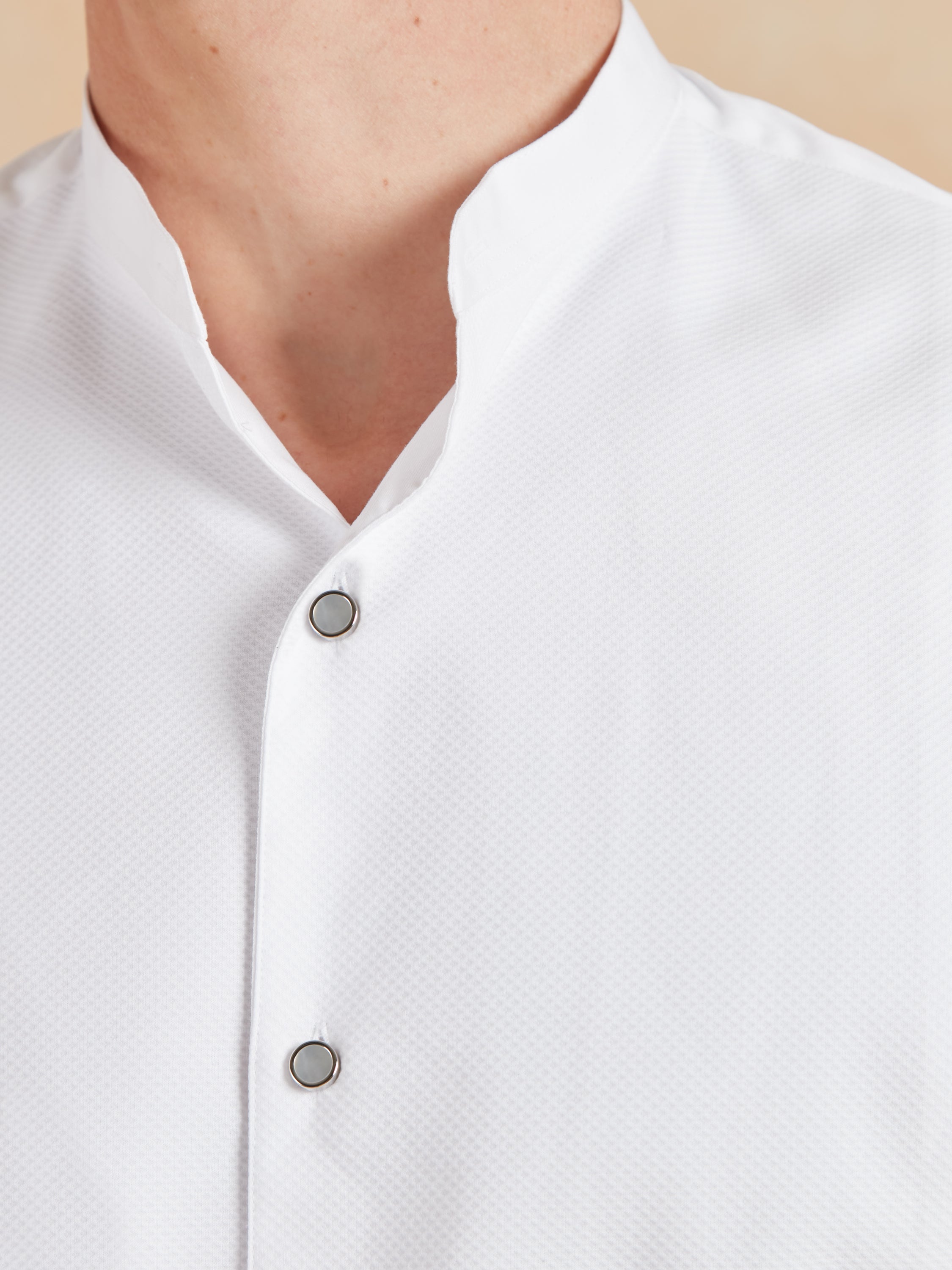 Marcella Dress Shirt, Collarless - White | Men's Evening Shirts