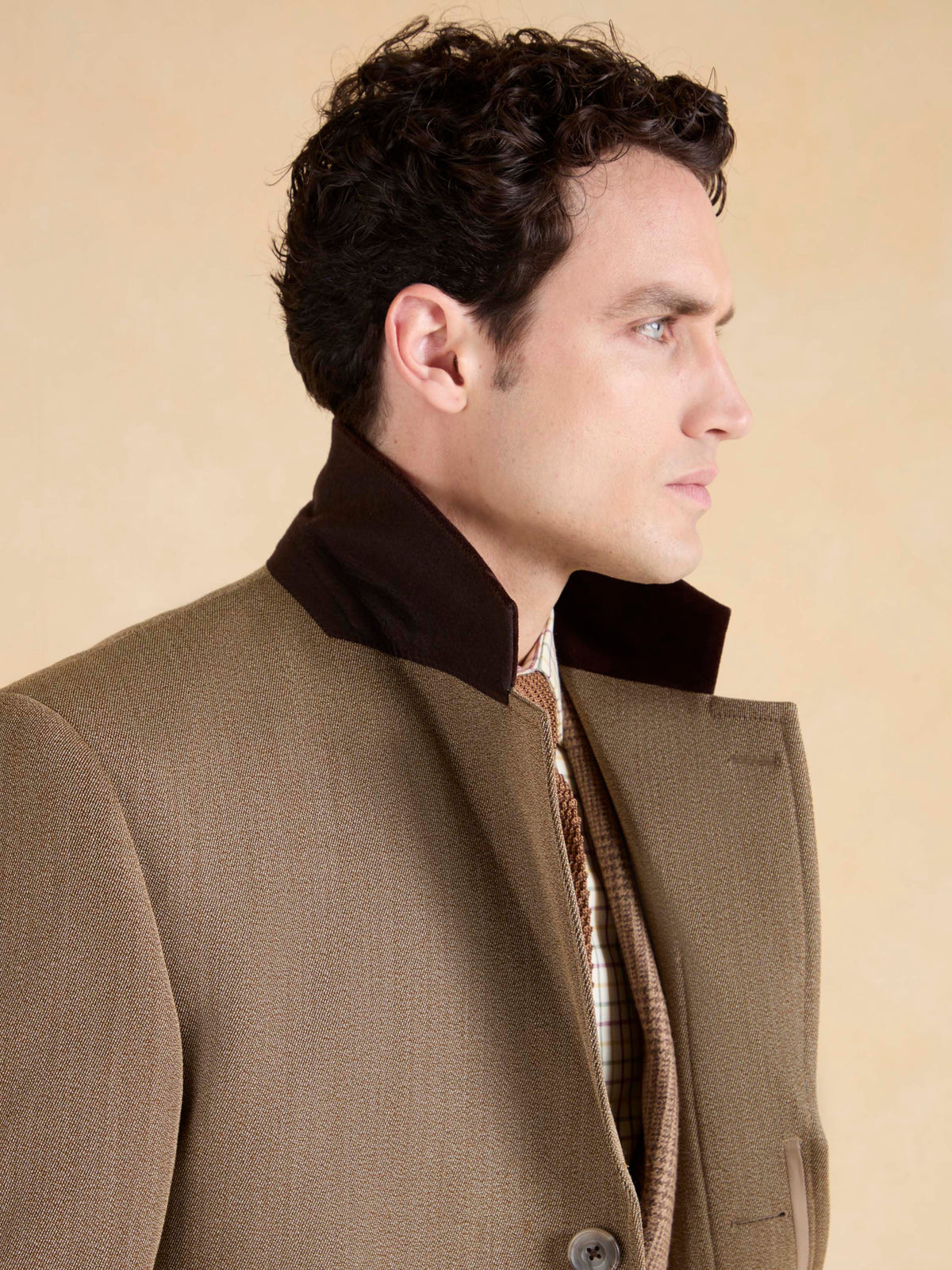 Onslow Single Breasted Covert Coat - Brown Wool