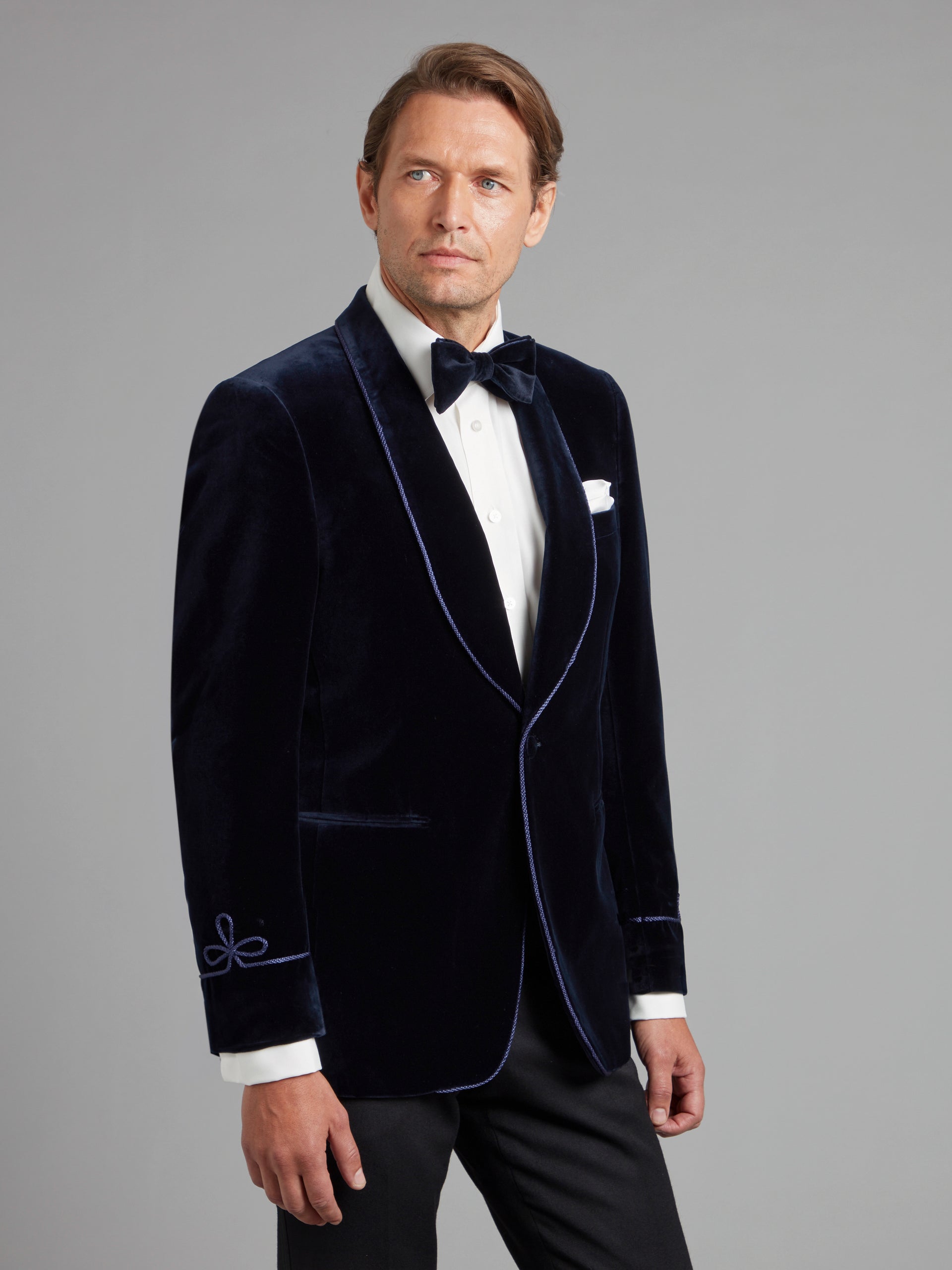 Pembroke Smoking Jacket Navy Velvet Men's Smoking Jackets