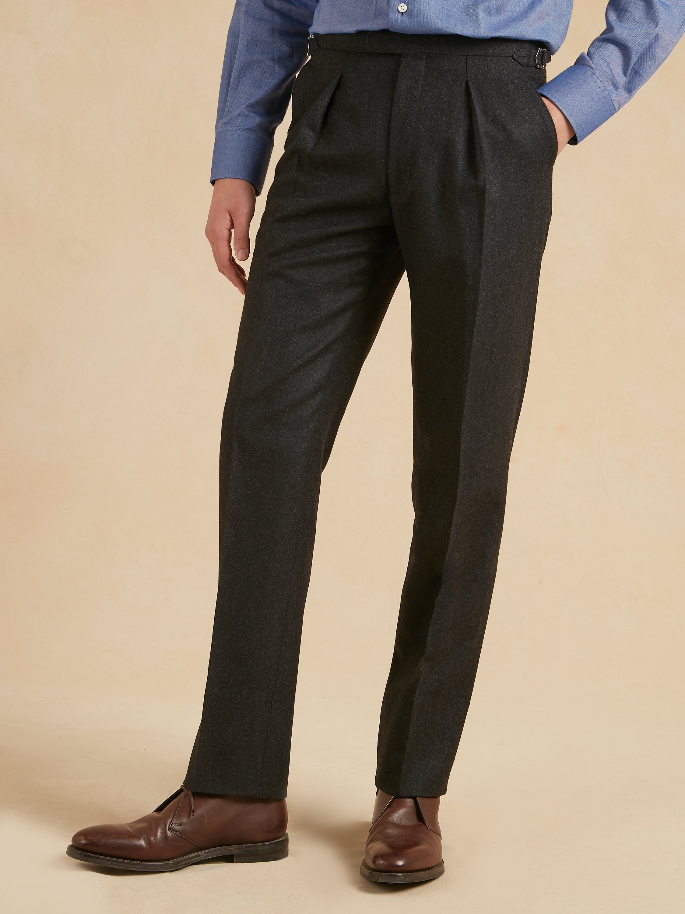 Grosvenor Pleated Wool Trousers - Grey