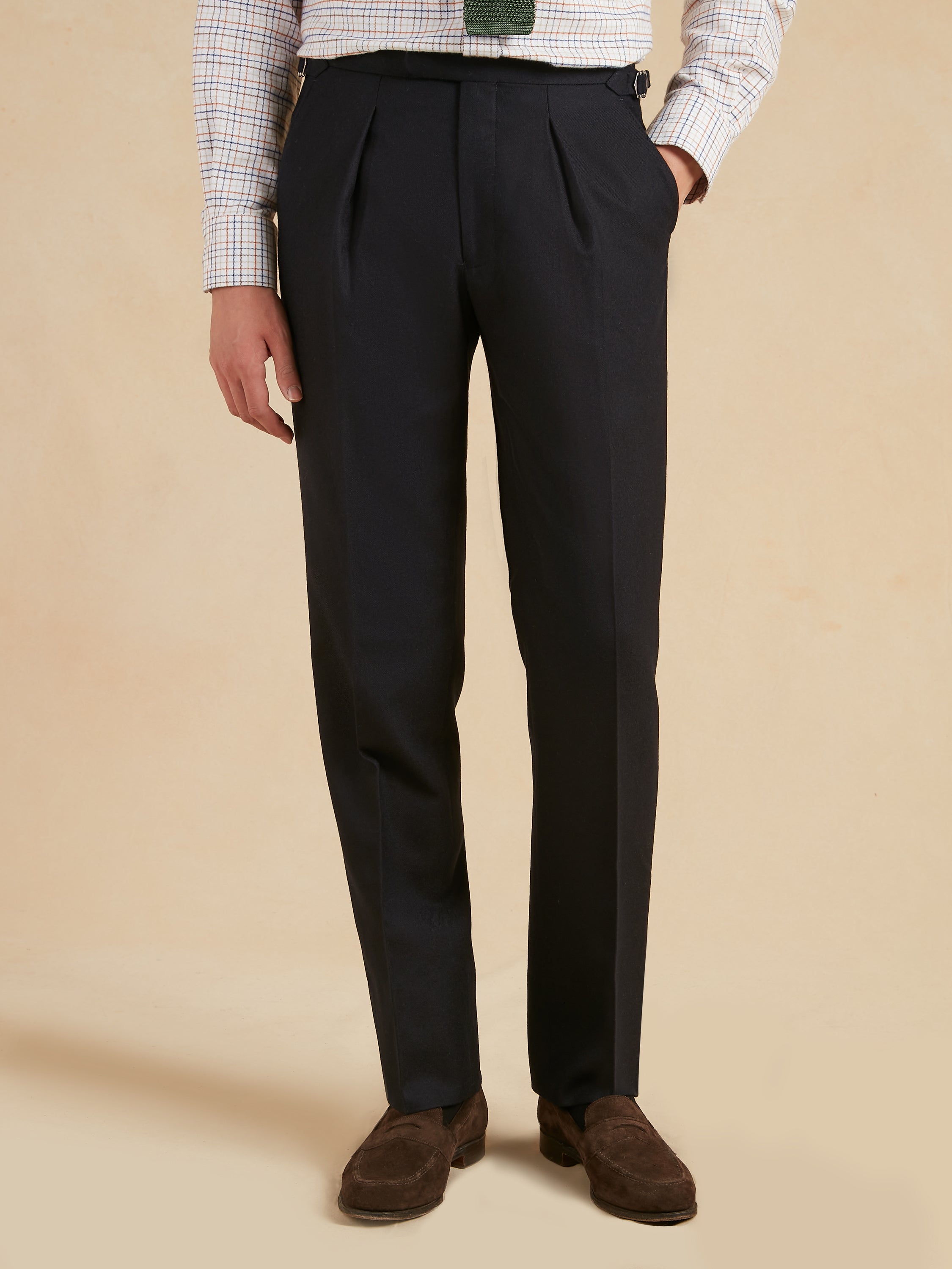 Grosvenor Pleated Wool Trousers - Navy