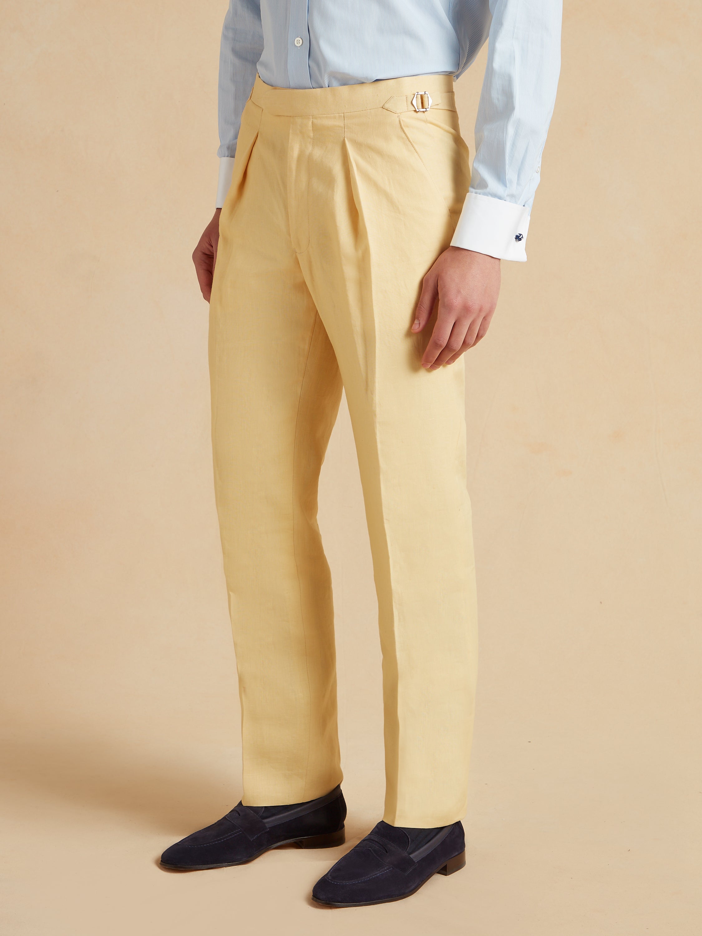 Pleated Irish Linen Trousers - Yellow