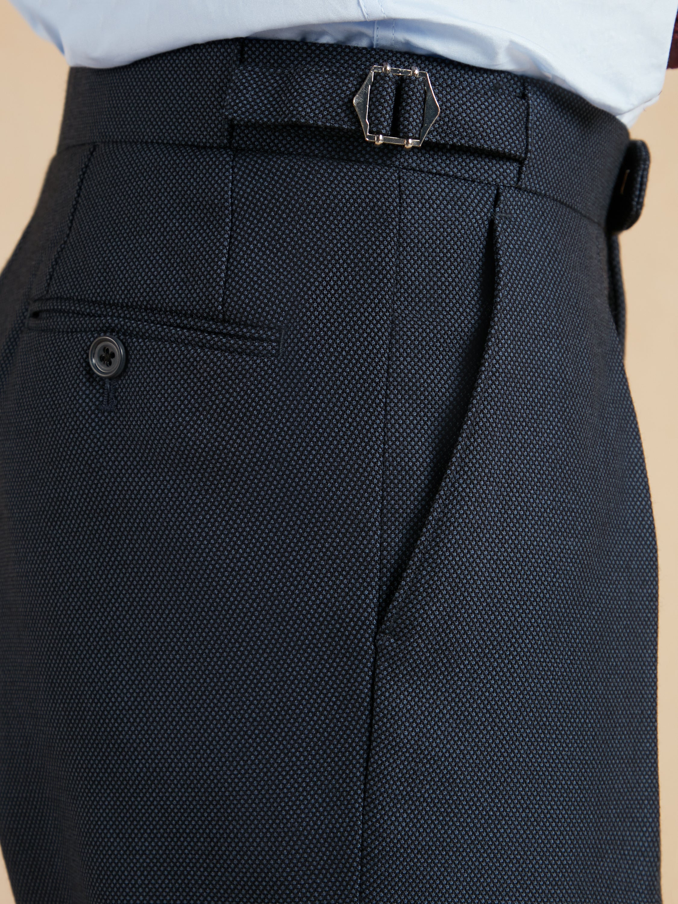 Pleated Suit Trousers - Navy Birdseye