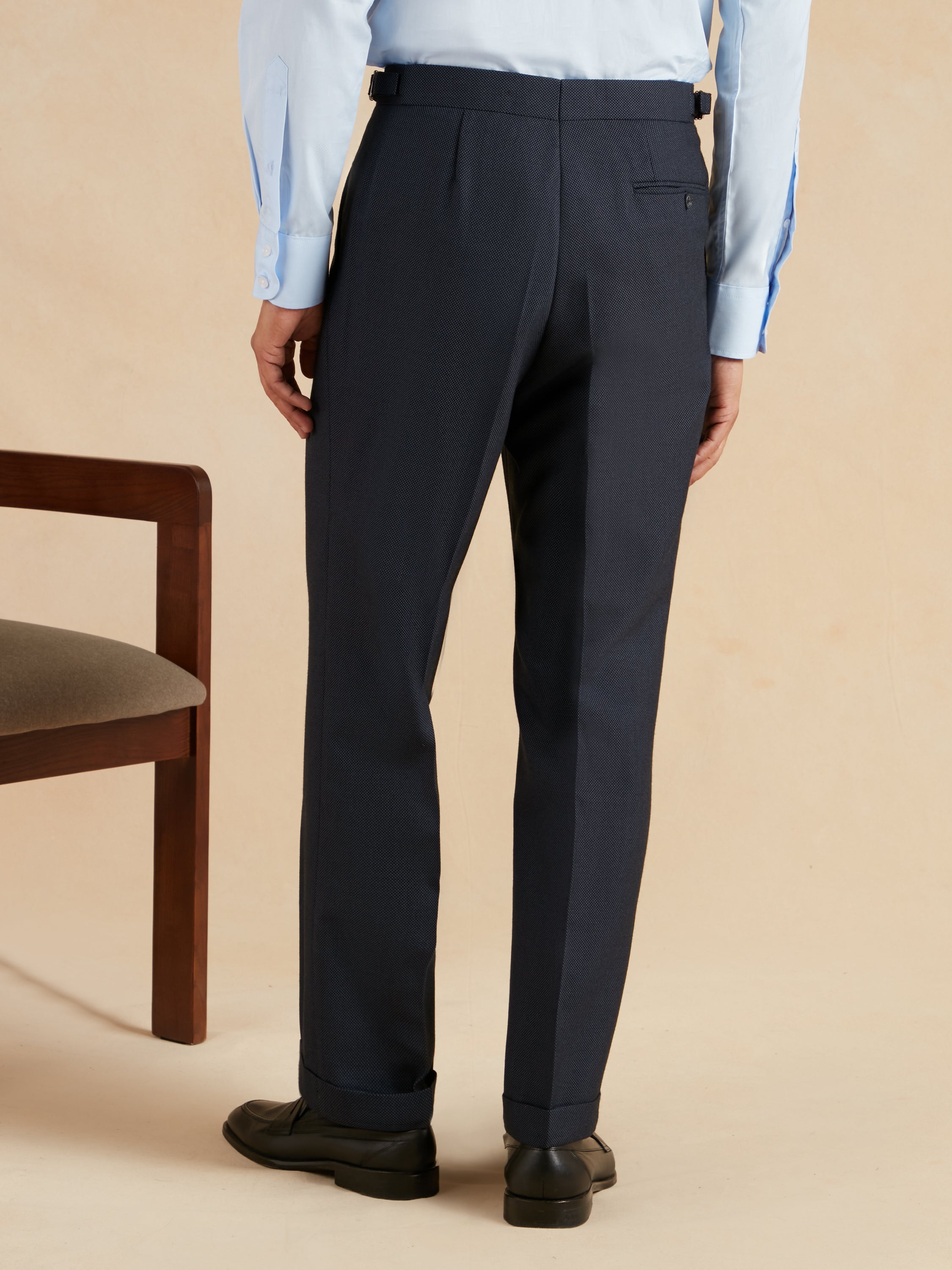 Pleated Suit Trousers - Navy Birdseye