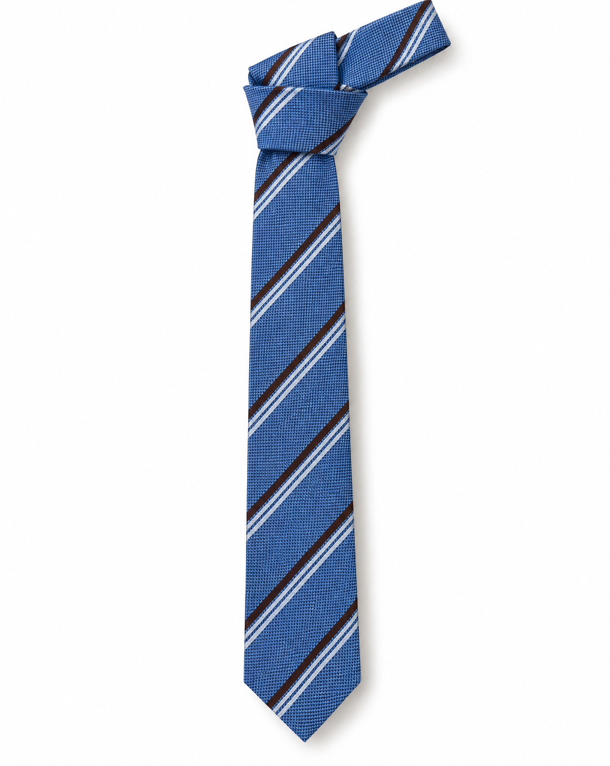 Pure Silk Regimental Stripe Tie - Pale Blue/Brown