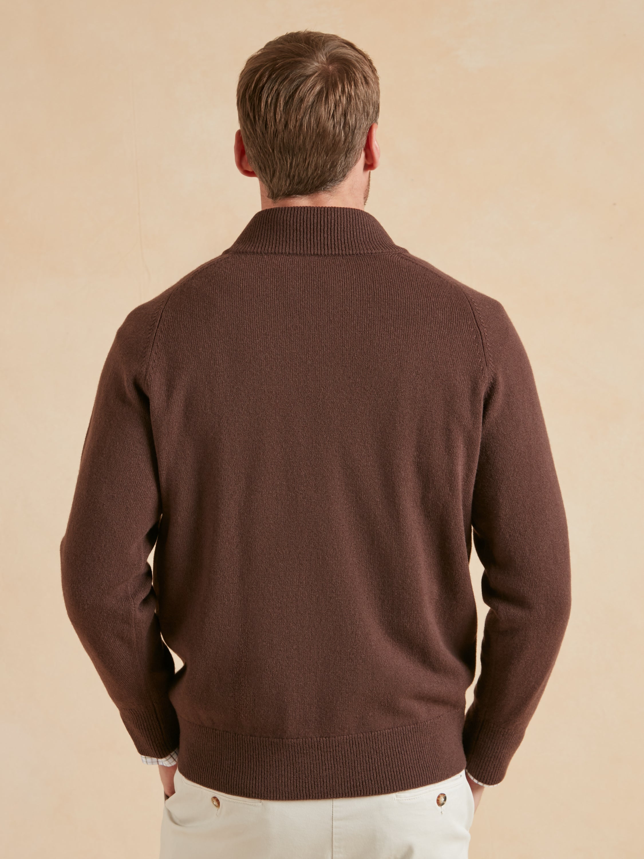 Quarter Zip Lambswool Jumper - Brown