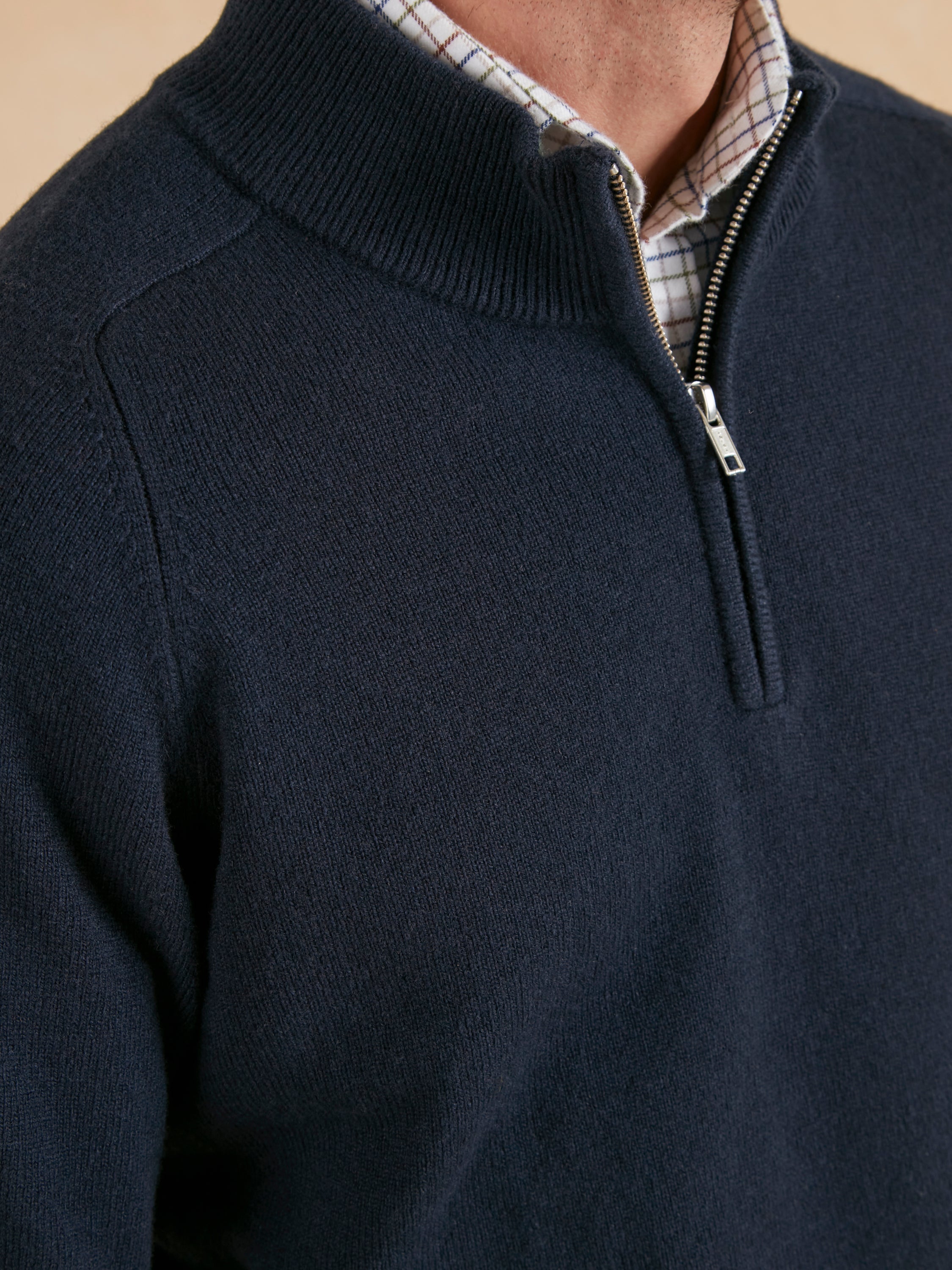 Quarter Zip Lambswool Jumper - Navy
