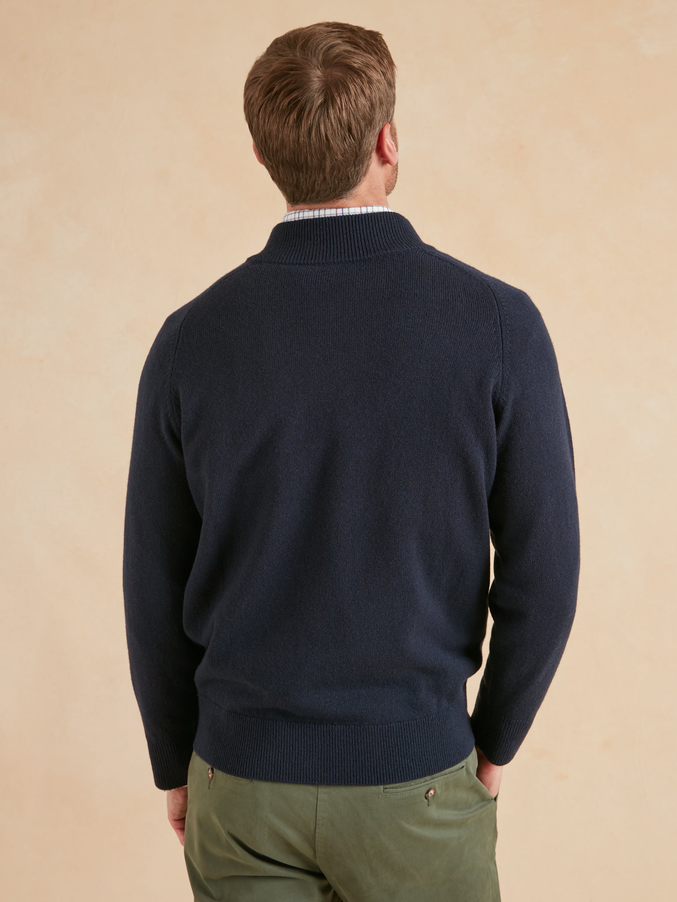 Quarter Zip Lambswool Jumper - Navy