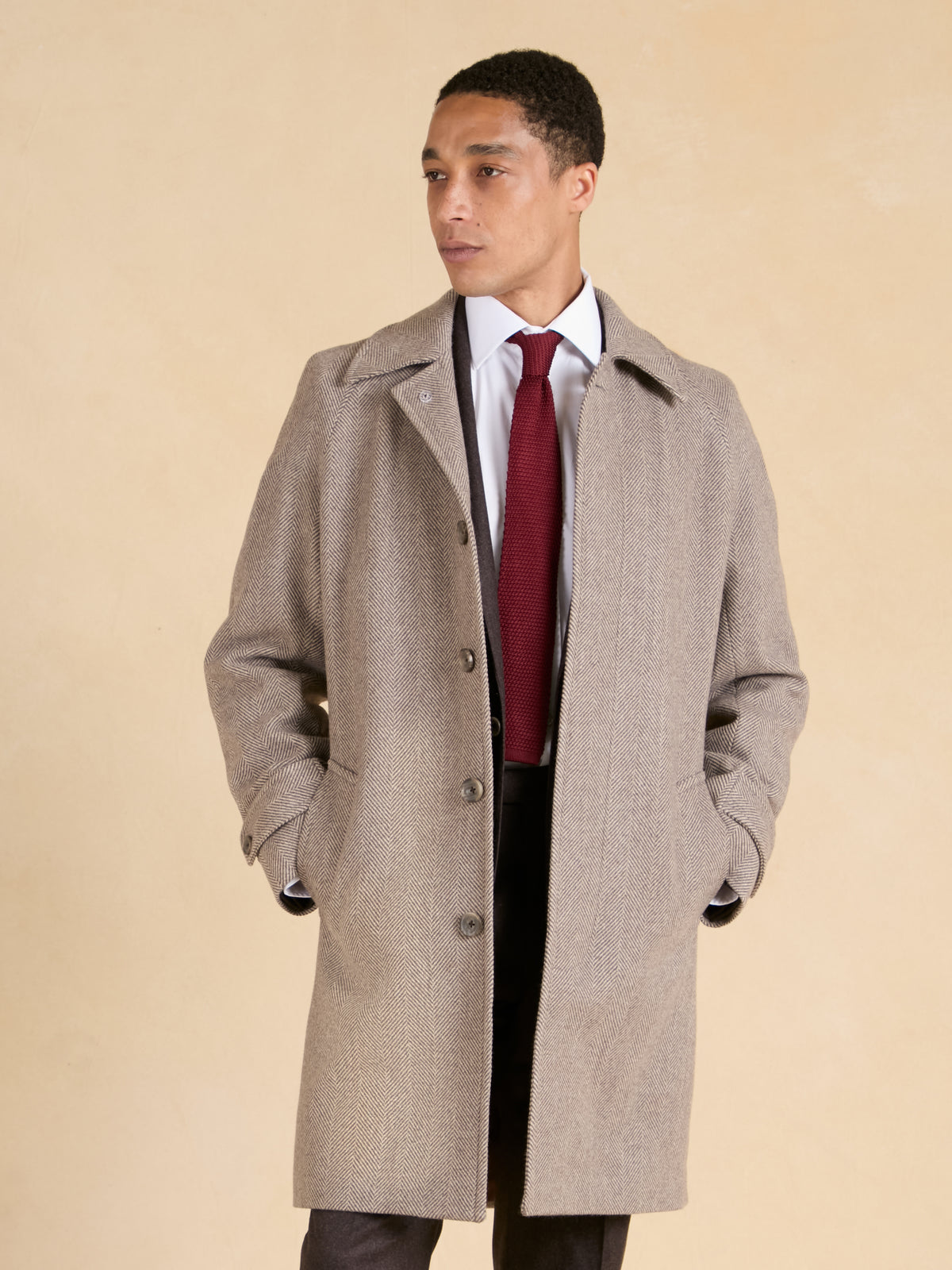Ranelagh Single Breasted Overcoat - Brown Wool Herringbone