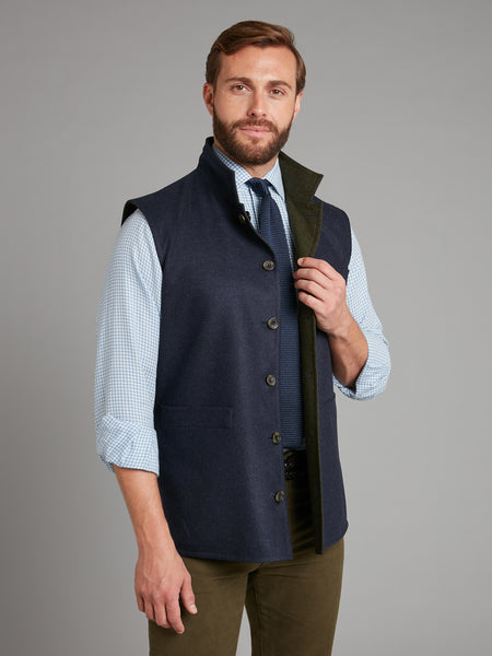 Reversible Gilet - Navy & Green Loden | Men's Reversible Gilets