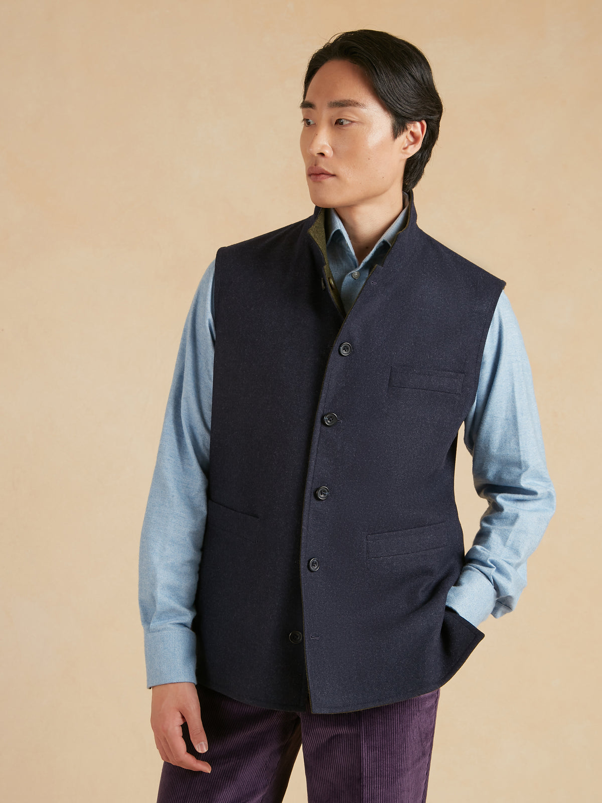 Reversible Gilet - Navy & Green Loden