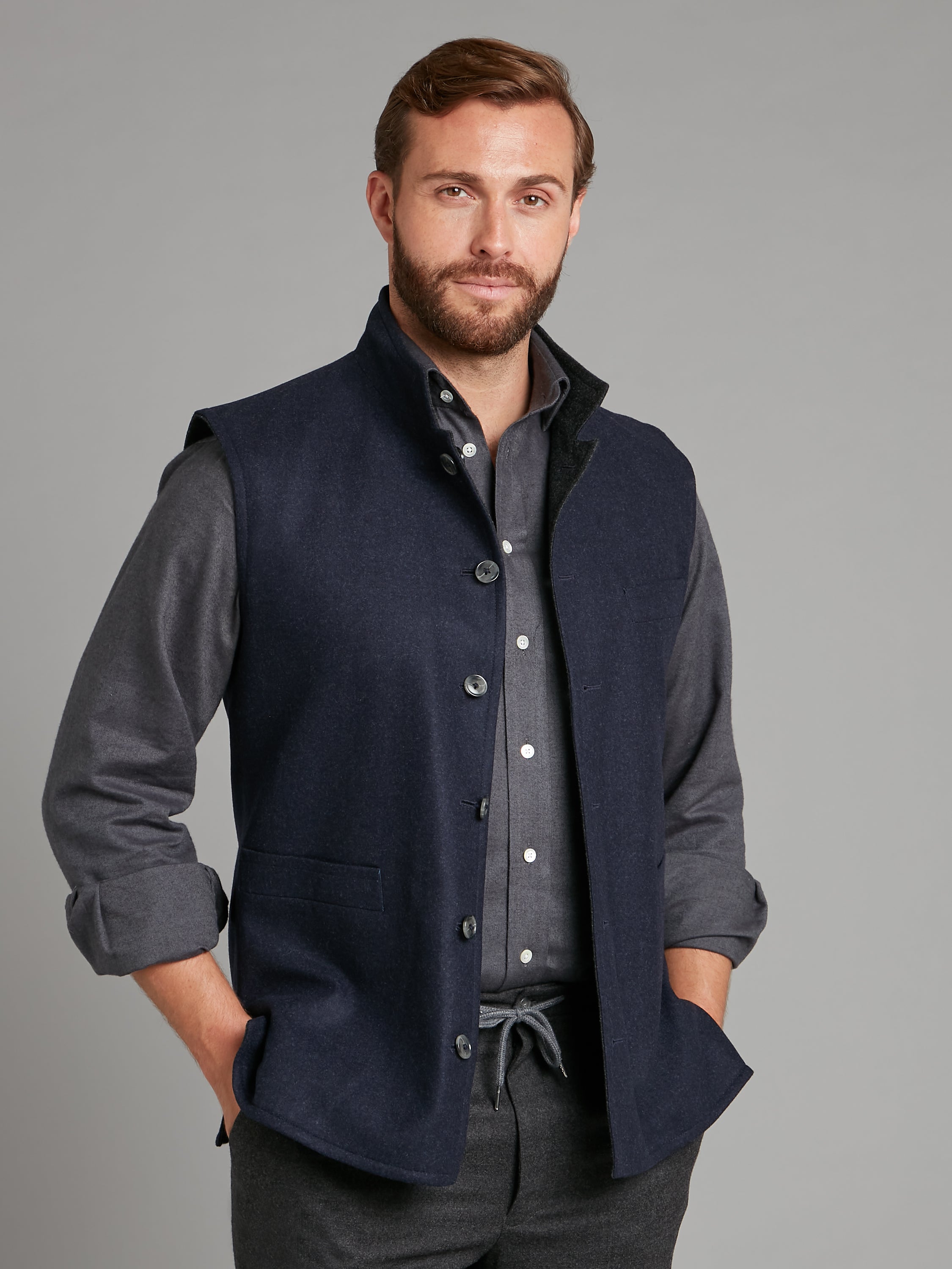 Reversible Gilet - Navy and Grey Loden | Men's Gilet | Oliver Brown, London