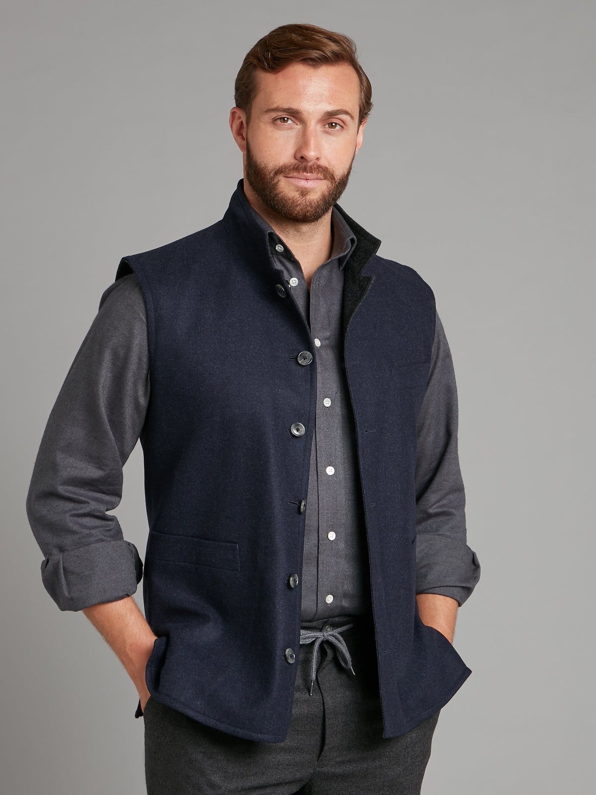 Reversible Gilet - Navy and Grey Loden | Men's Reversible Gilets ...