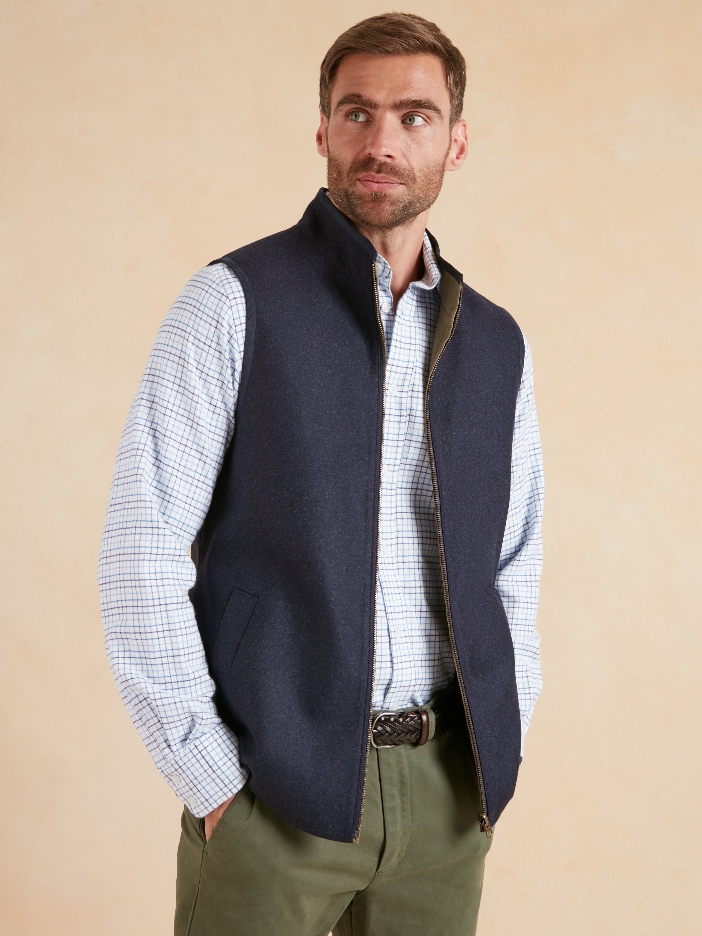 Reversible Wool and Cotton Gilet - Navy & Olive