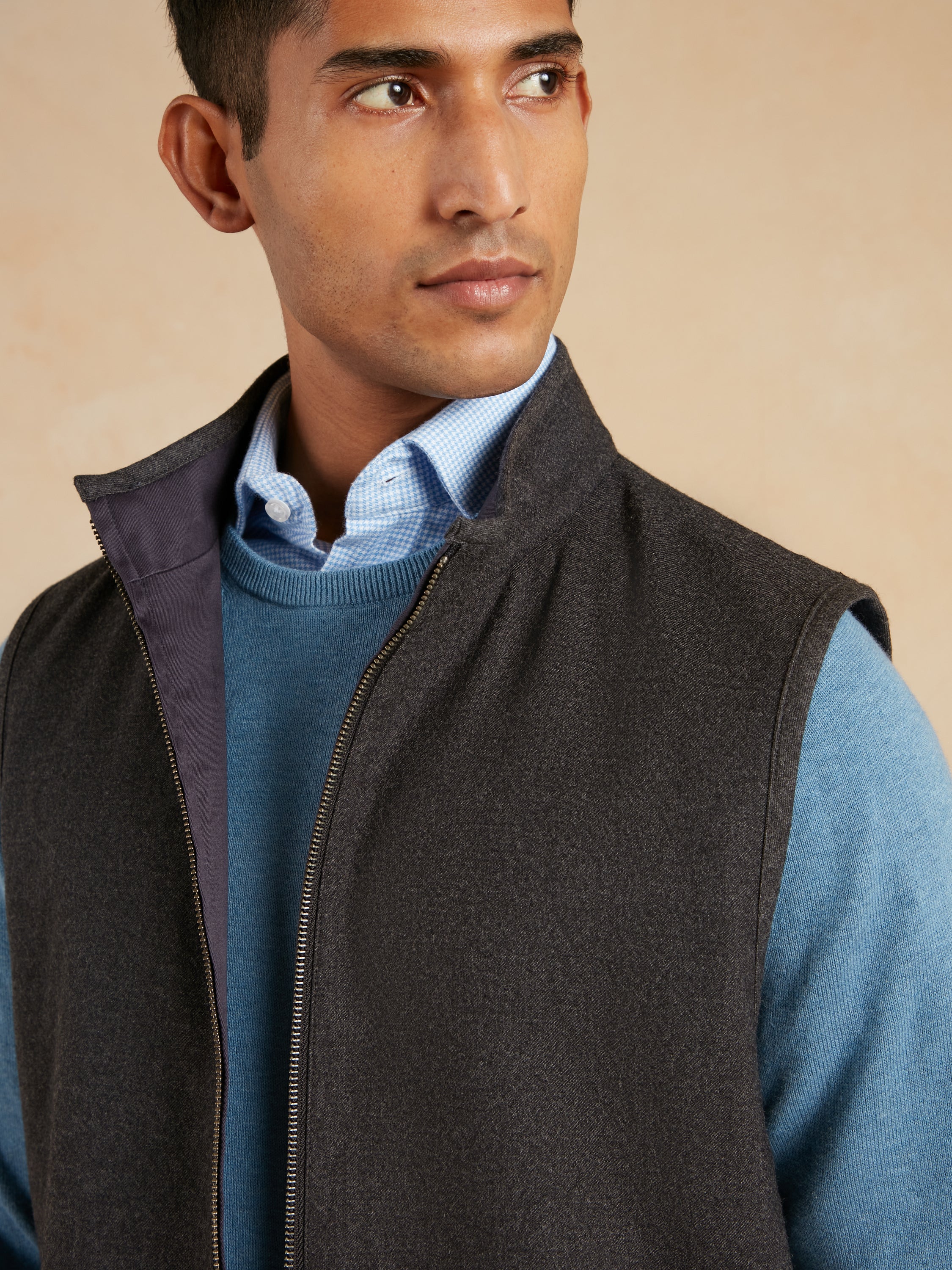 Reversible Wool and Cotton Gilet - Charcoal & Navy