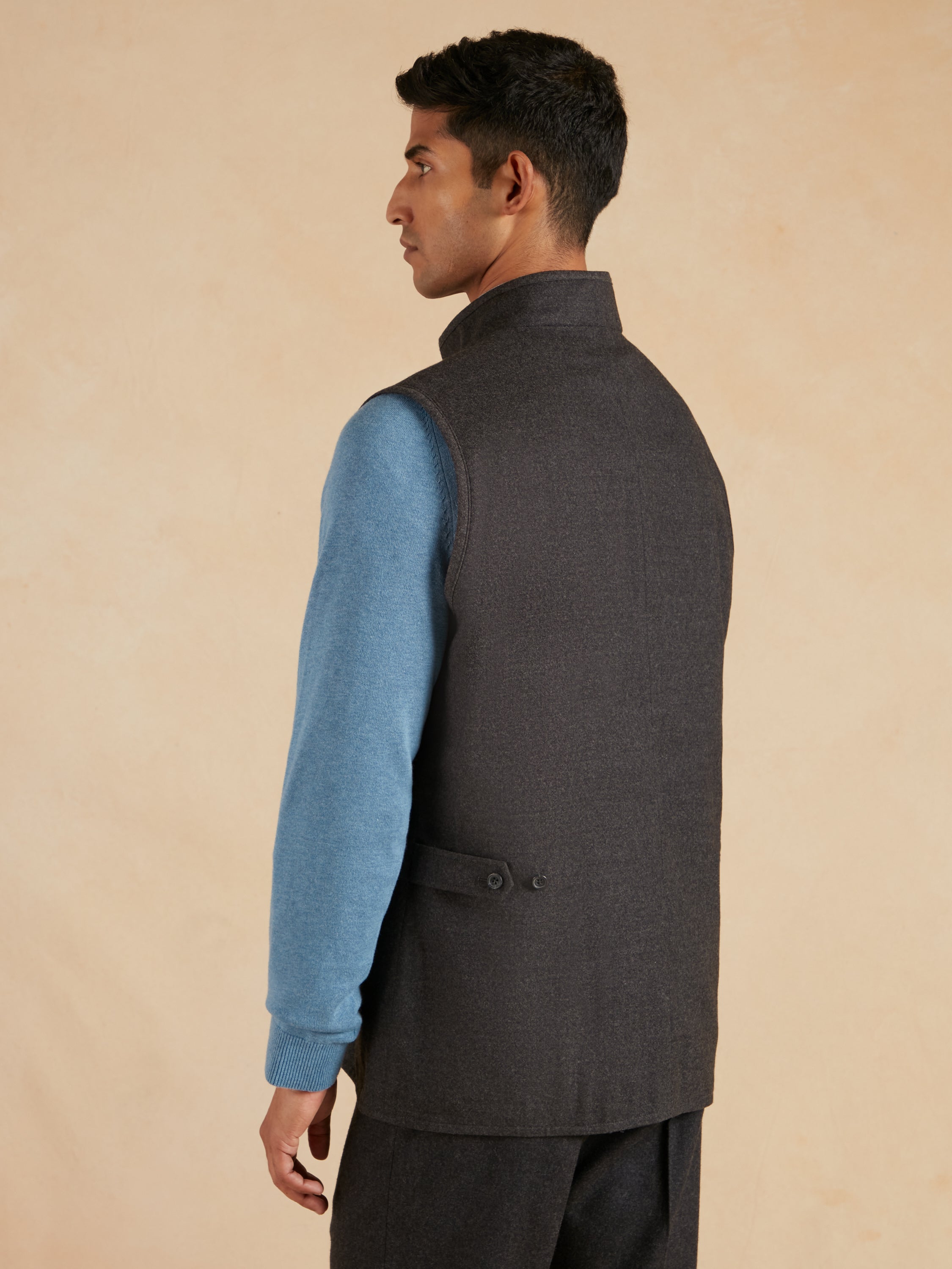 Reversible Wool and Cotton Gilet - Charcoal & Navy