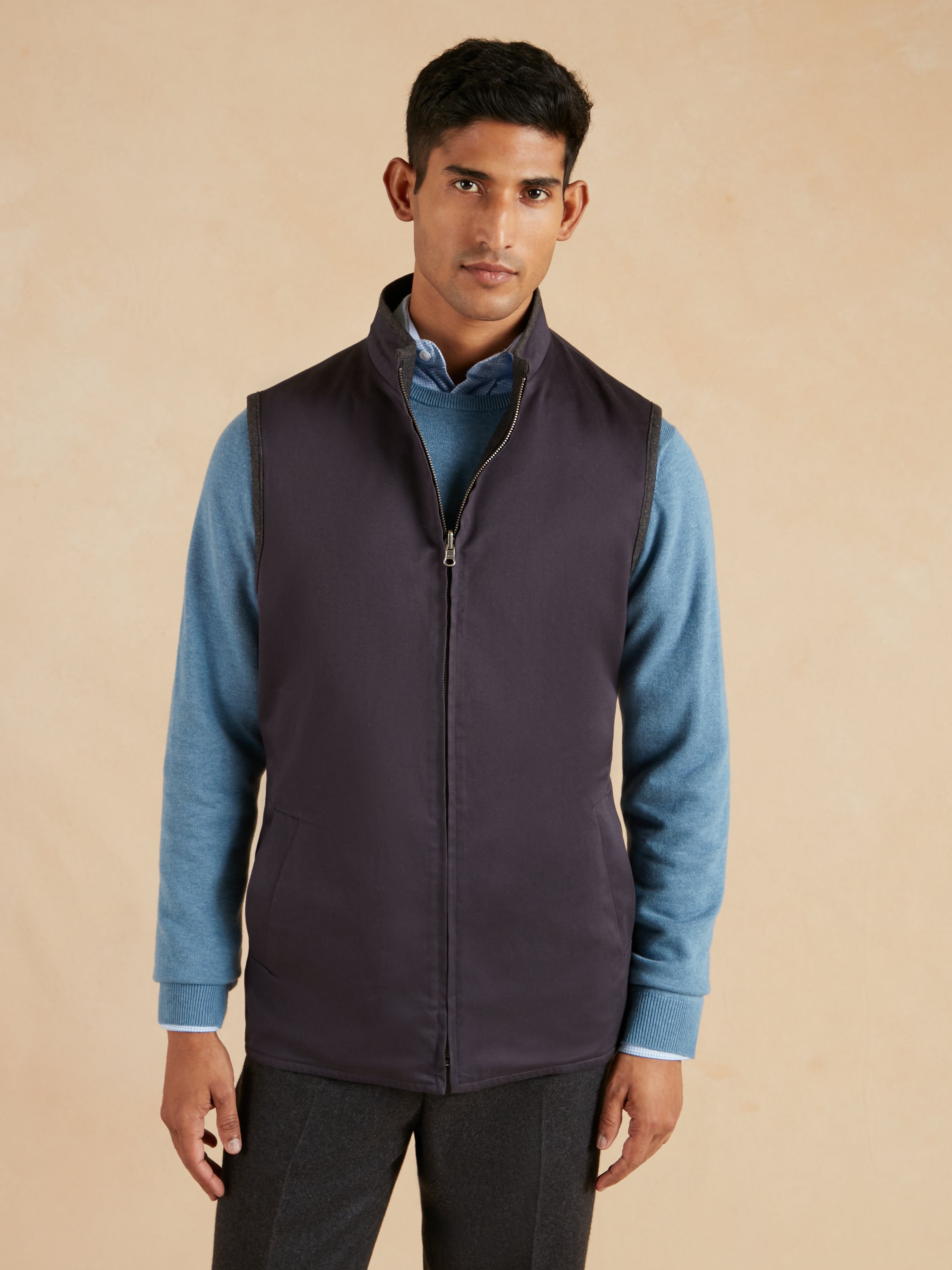 Reversible Wool and Cotton Gilet - Charcoal & Navy