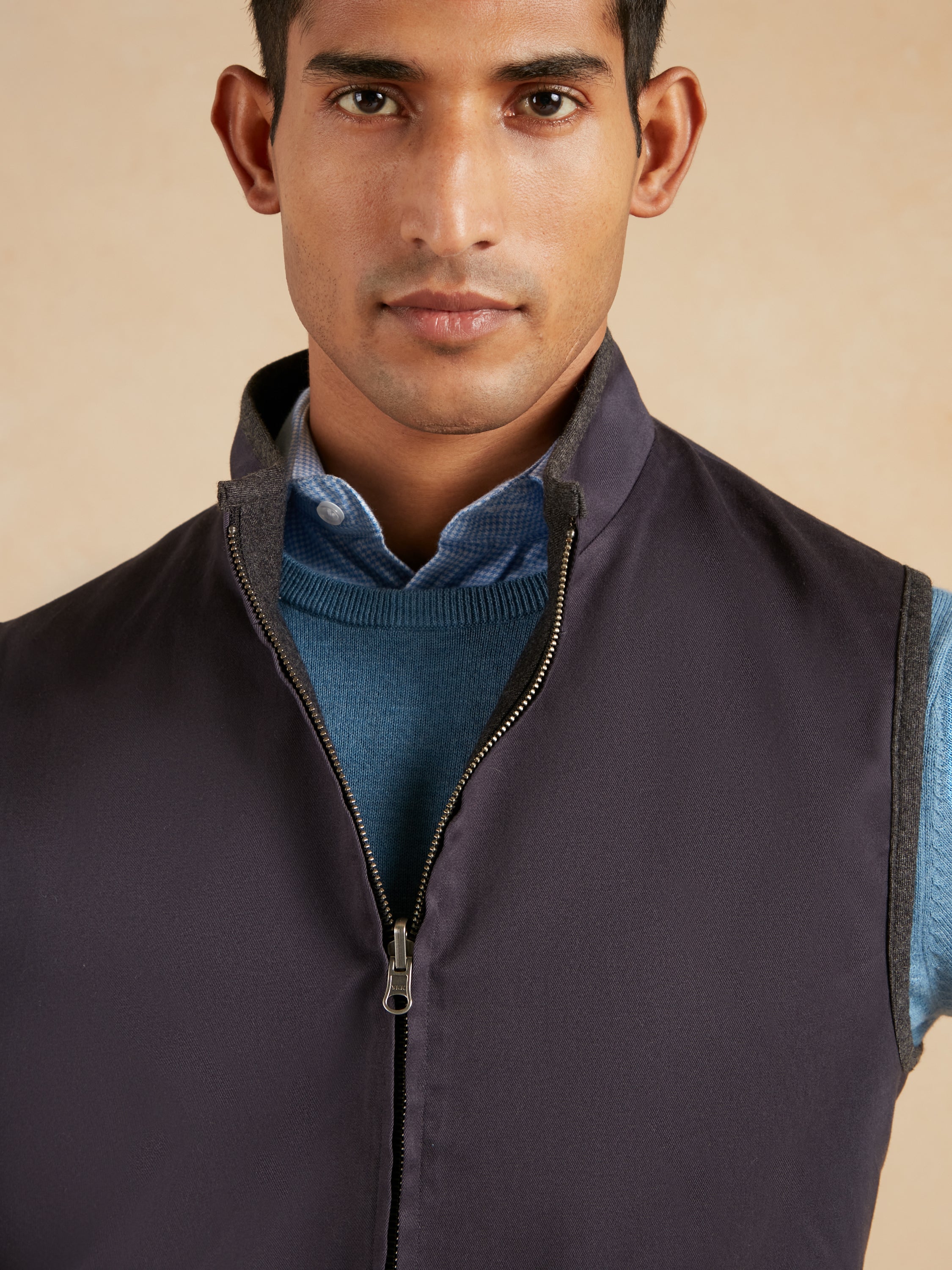 Reversible Wool and Cotton Gilet - Charcoal & Navy