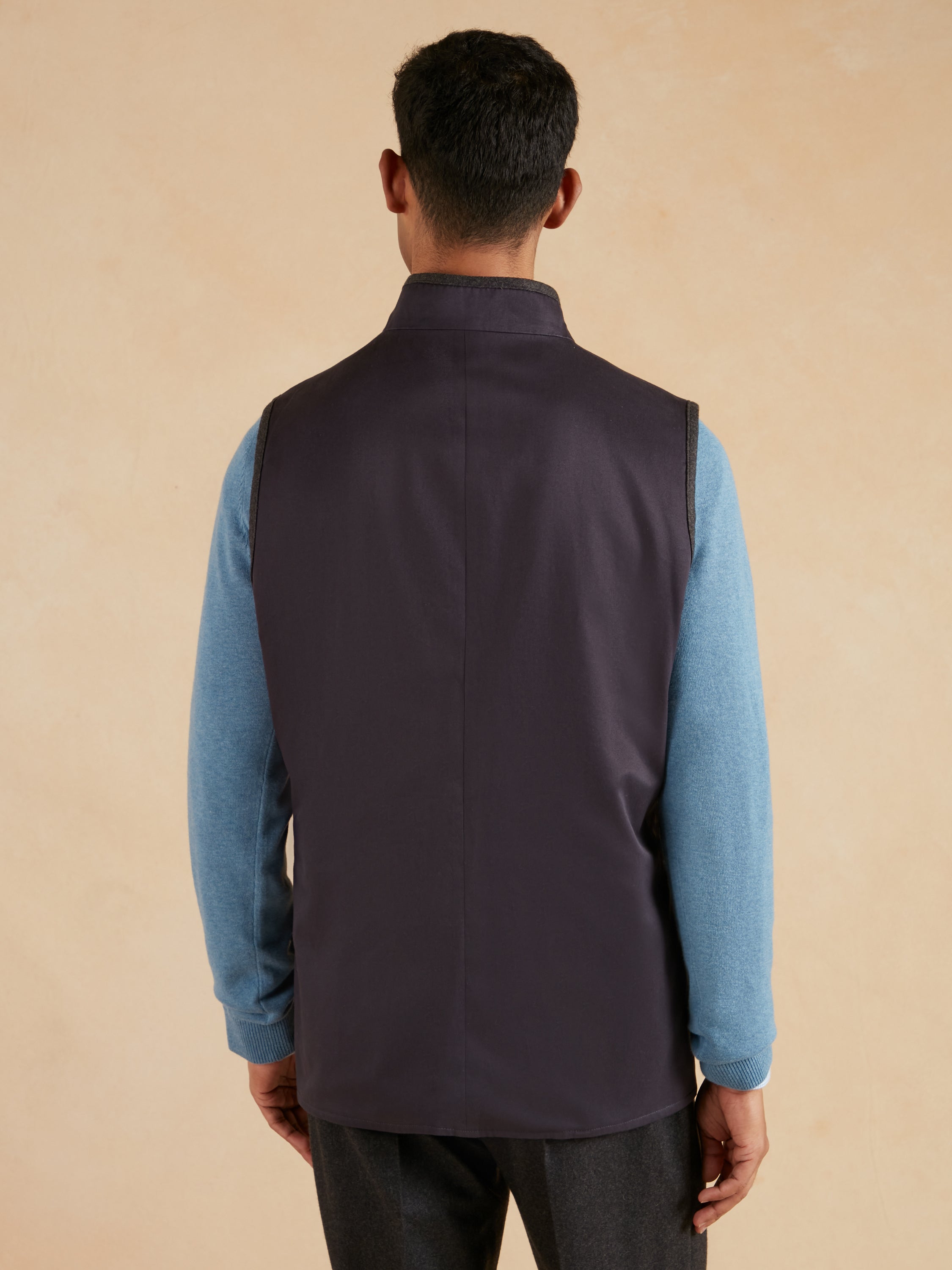 Reversible Wool and Cotton Gilet - Charcoal & Navy