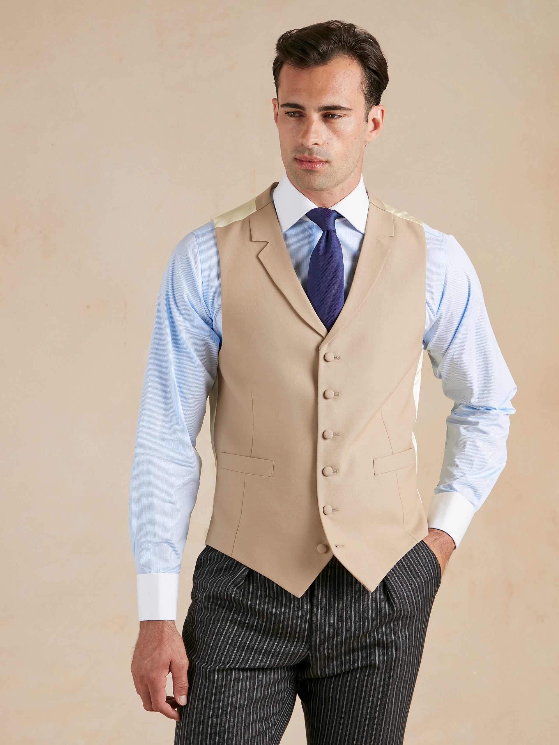 Single Breasted Wool Waistcoat Buff