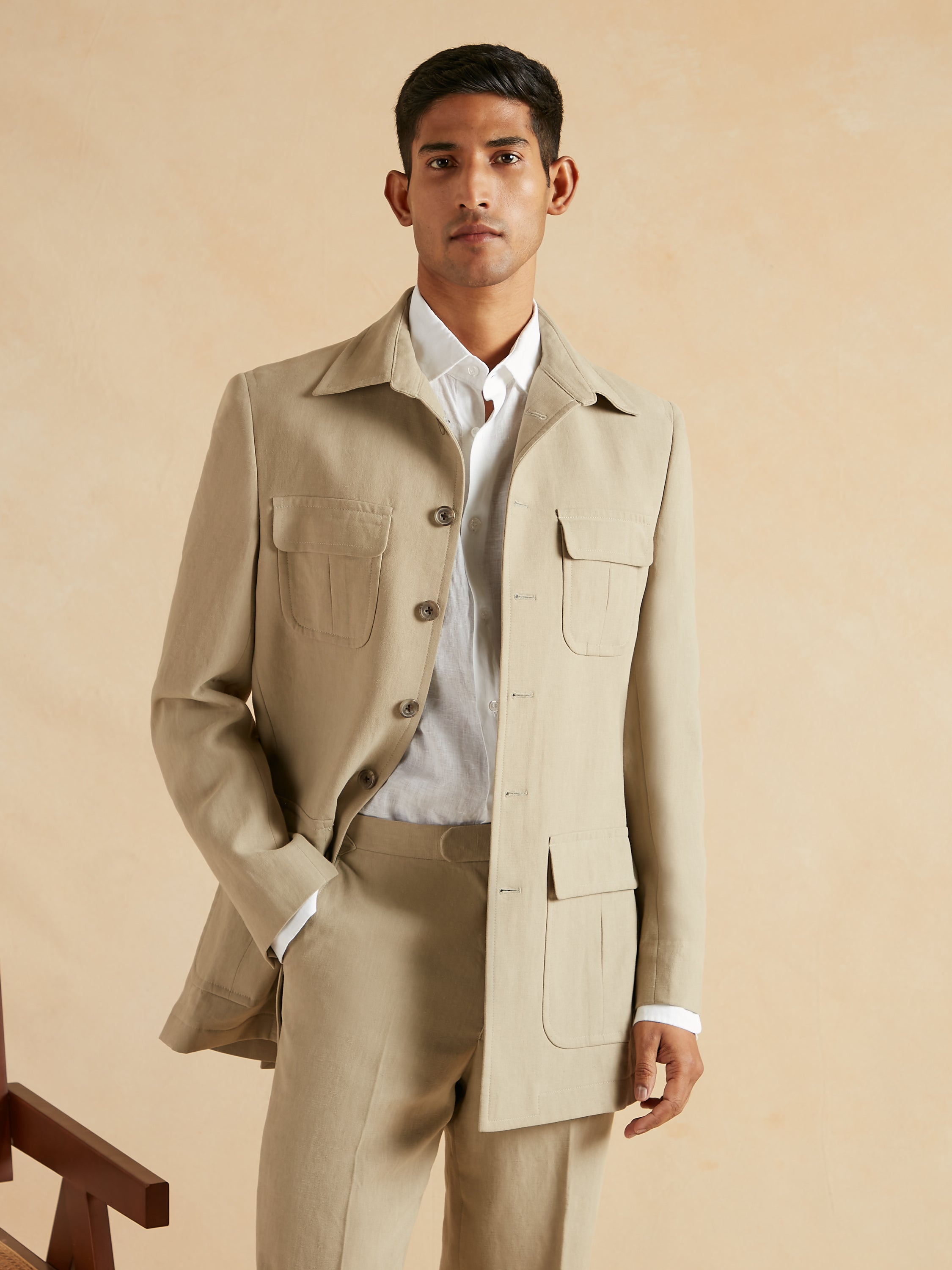 Safari Jacket Italian Linen - Stone