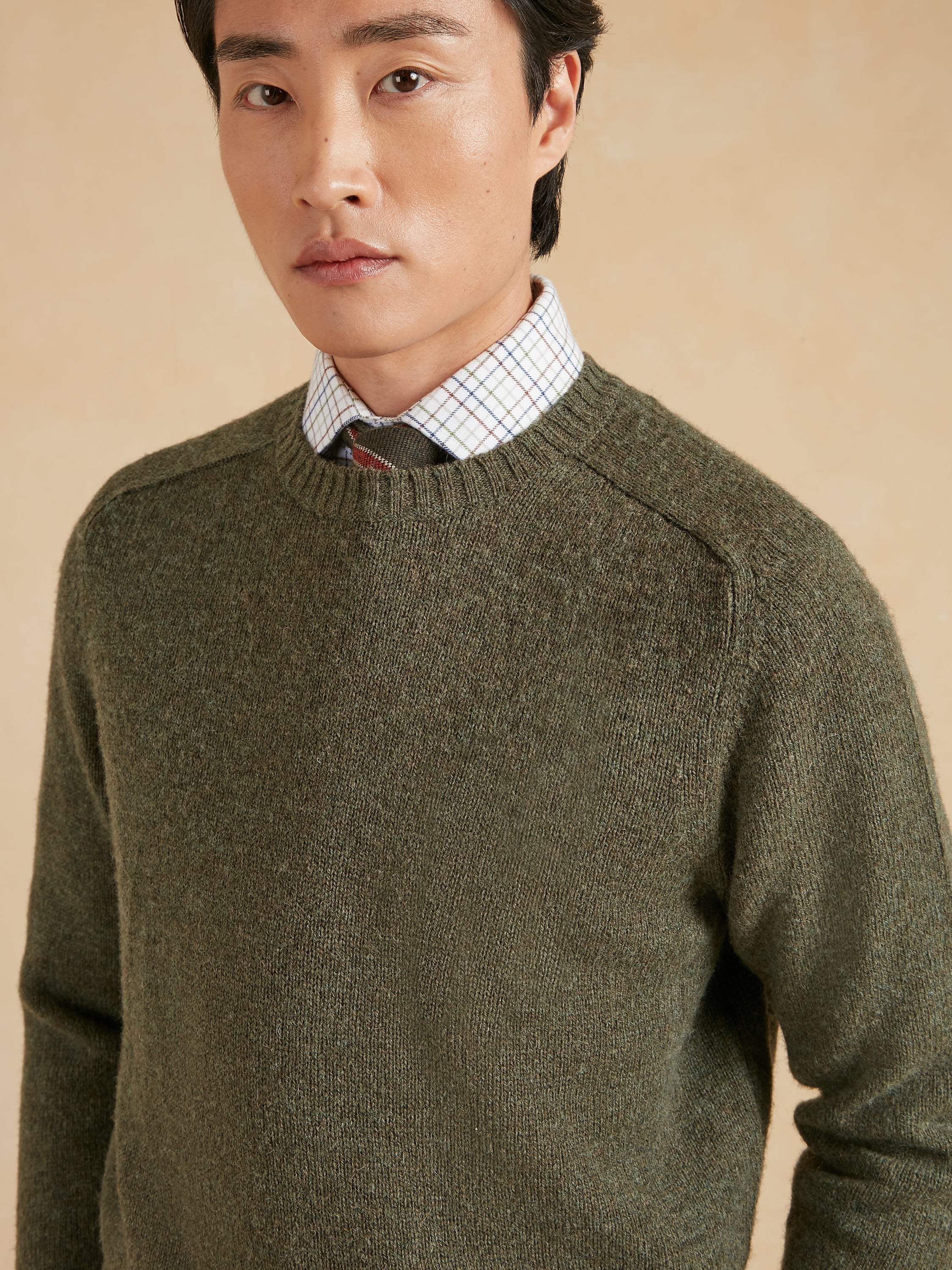 Shetland Crew Neck Jumper - Olive Green