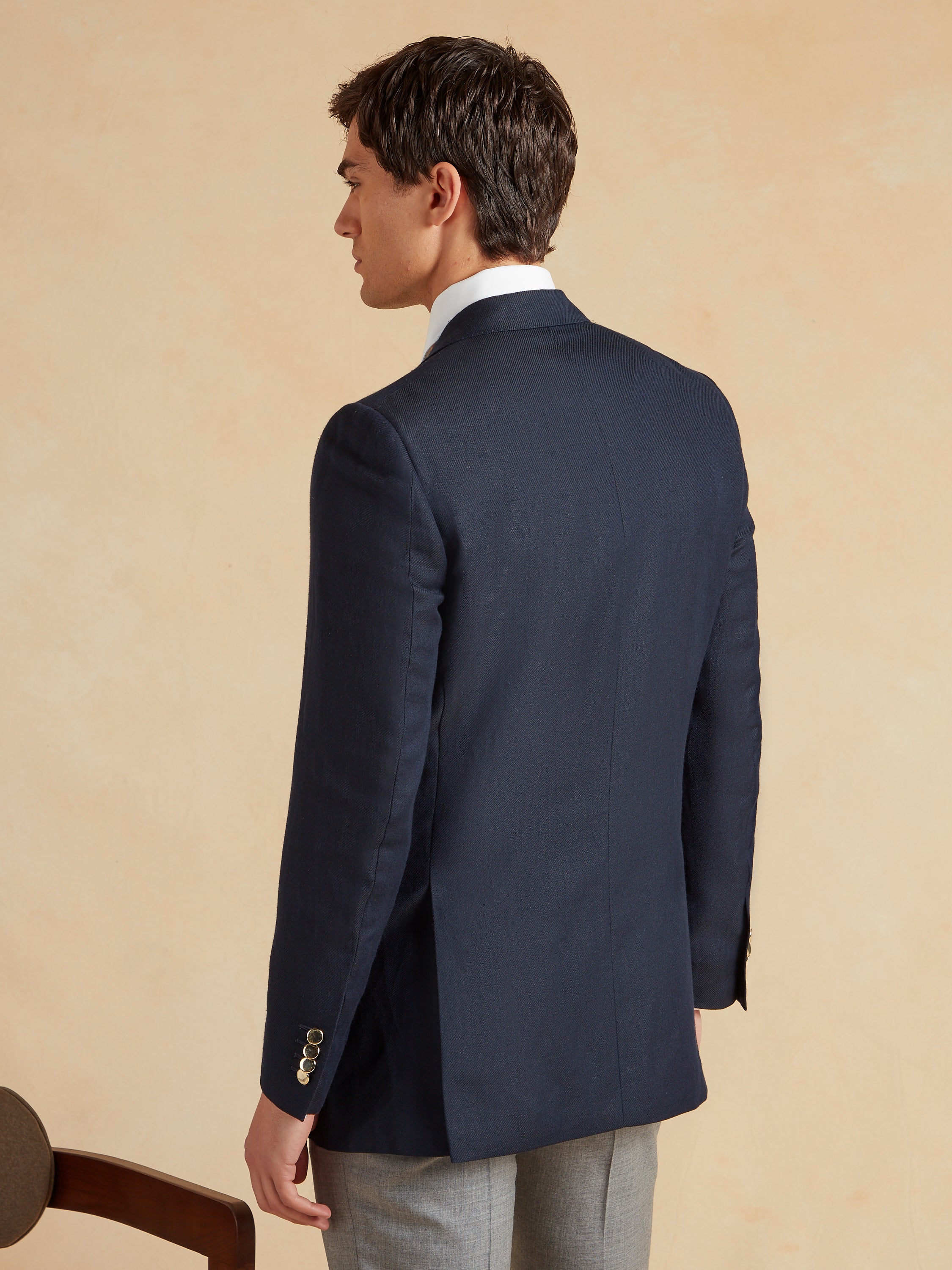 Single Breasted Lightweight Blazer Wool Linen - Navy