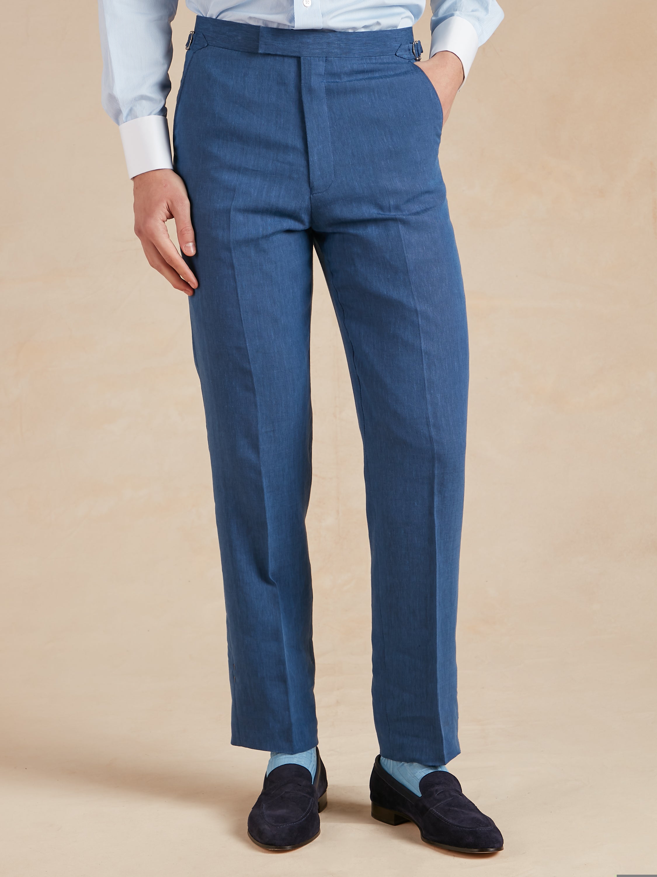 Single Breasted Lombard Suit Drago Wool Linen - Chambray Blue
