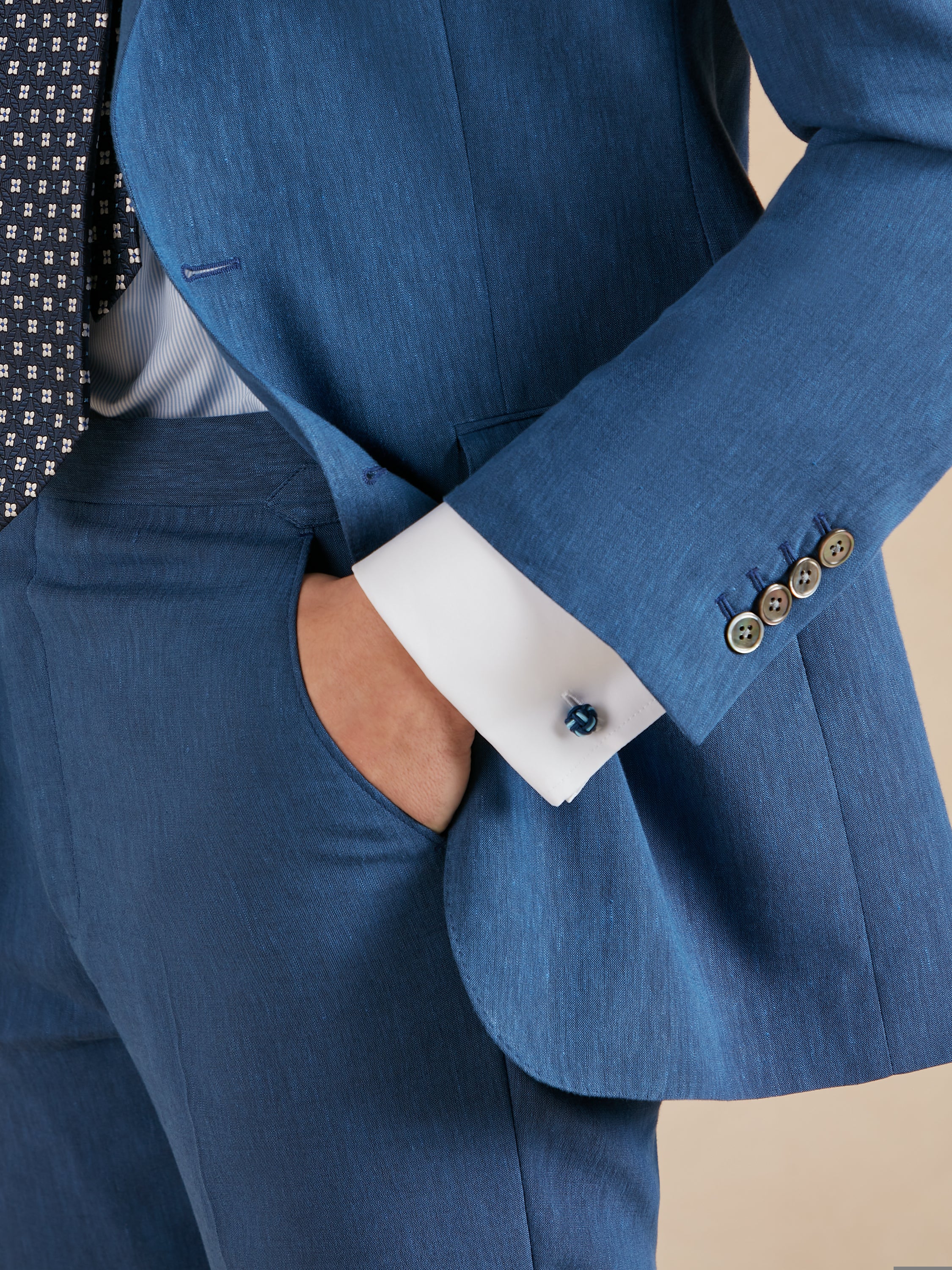 Single Breasted Lombard Suit Drago Wool Linen - Chambray Blue