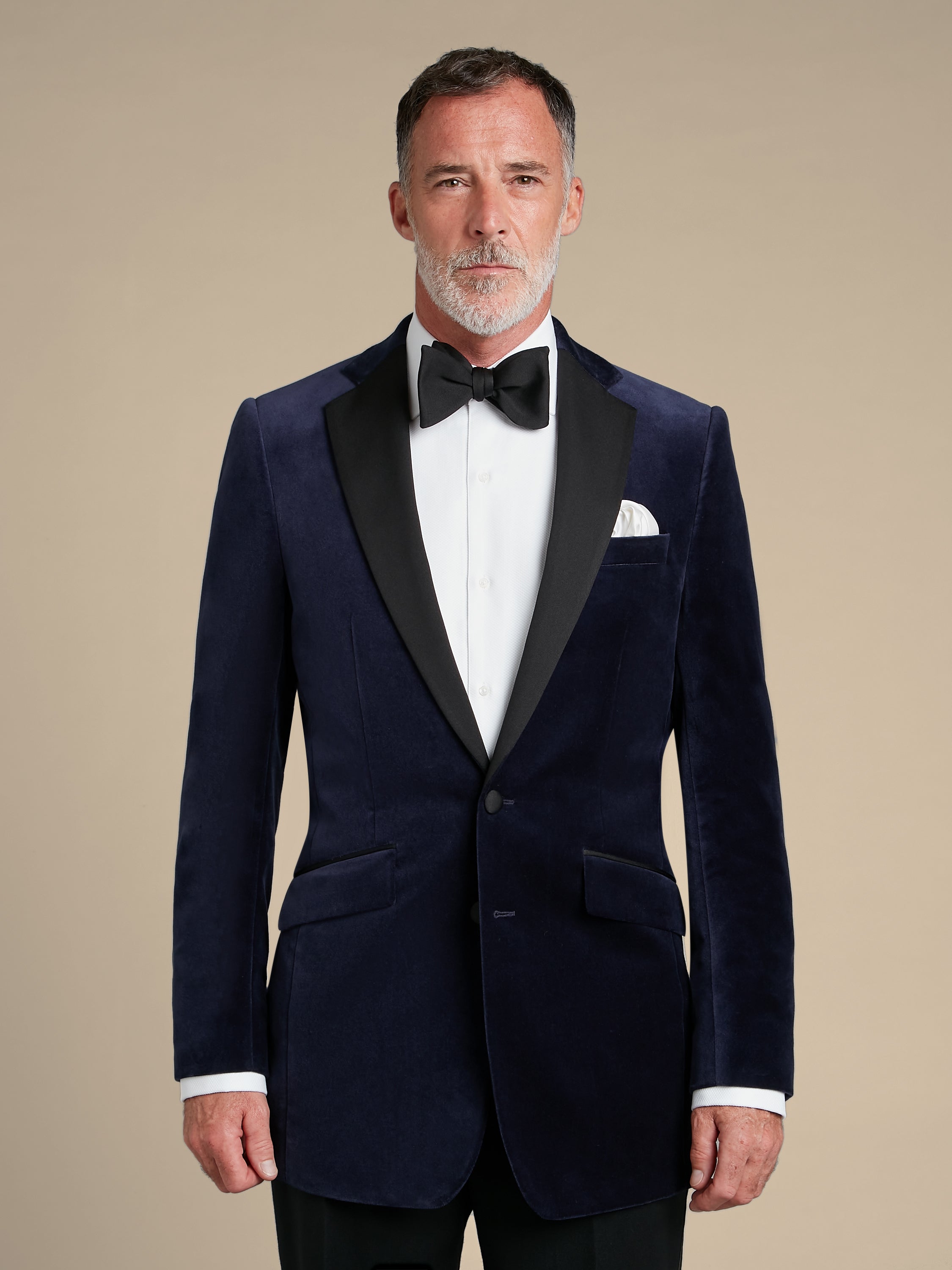 Single Breasted Navy Velvet Dinner Jacket Hire Oliver Brown London