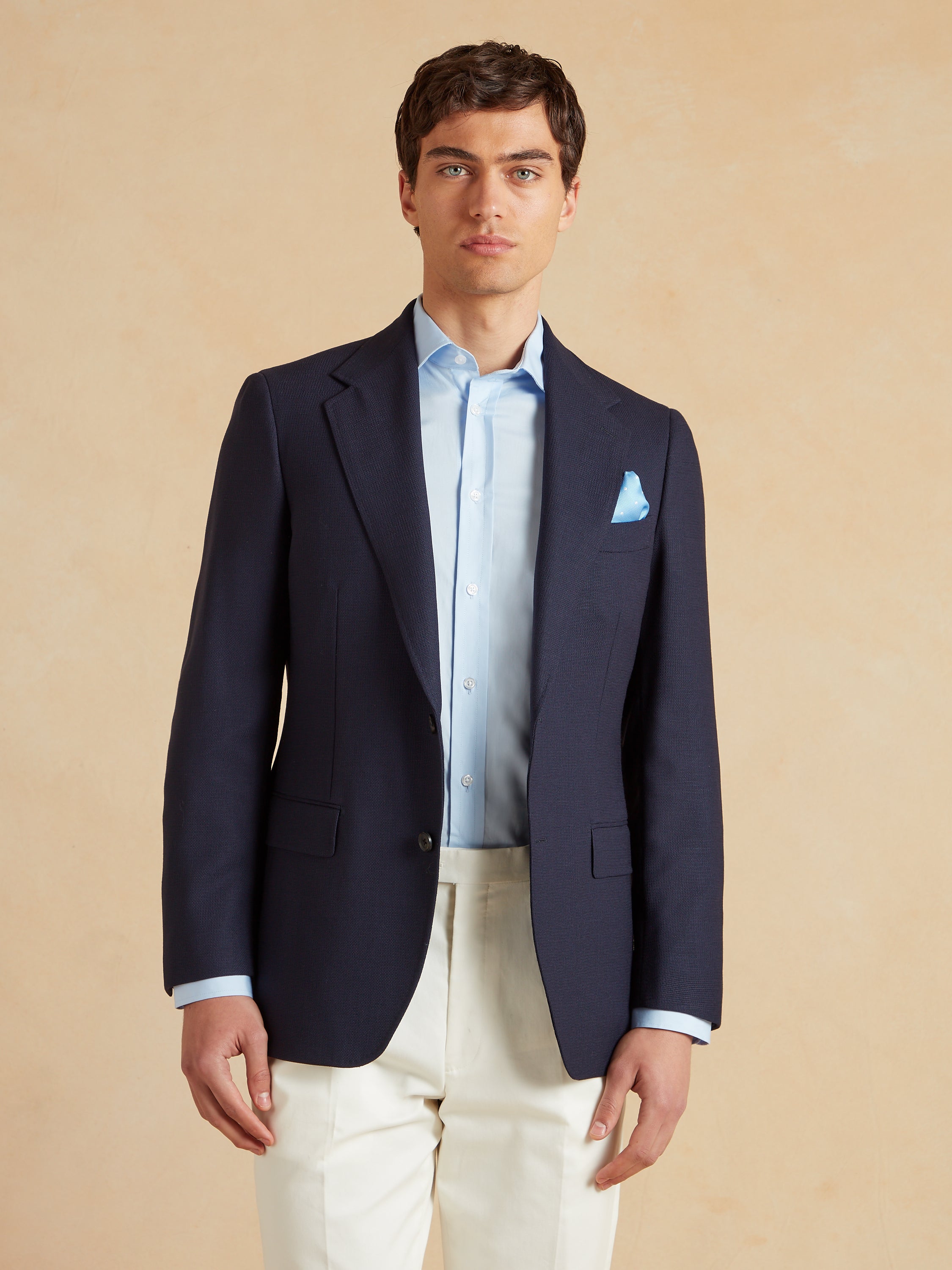 Mayfair Tailored Fit Jacket - Navy Mock Leno Wool
