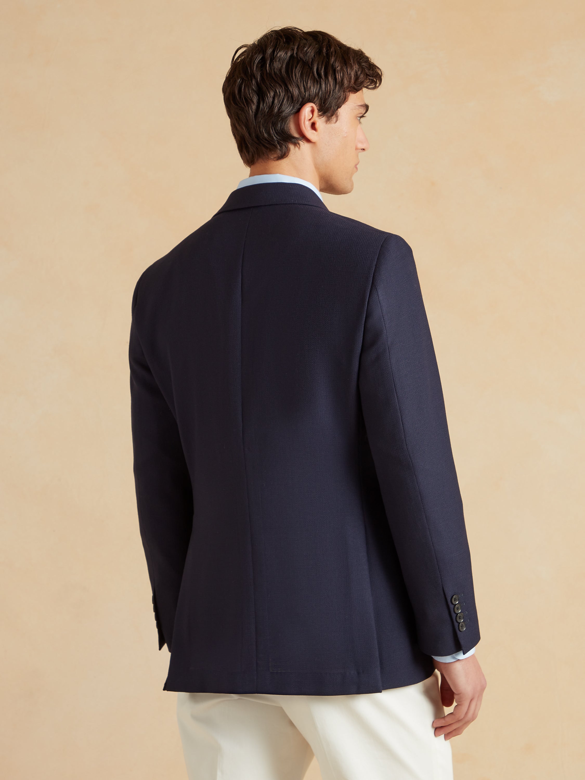 Mayfair Tailored Fit Jacket - Navy Mock Leno Wool