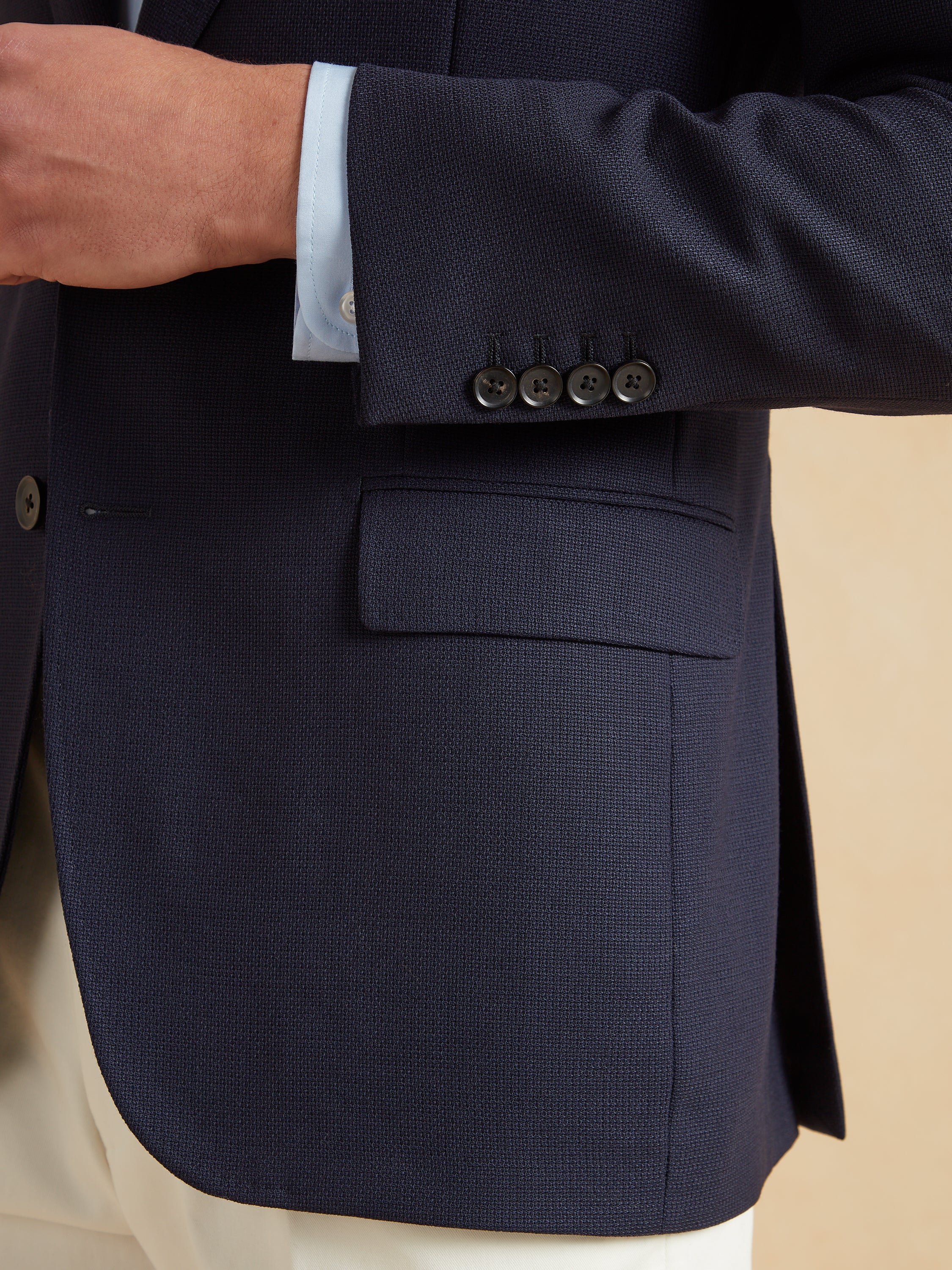 Mayfair Tailored Fit Jacket - Navy Mock Leno Wool