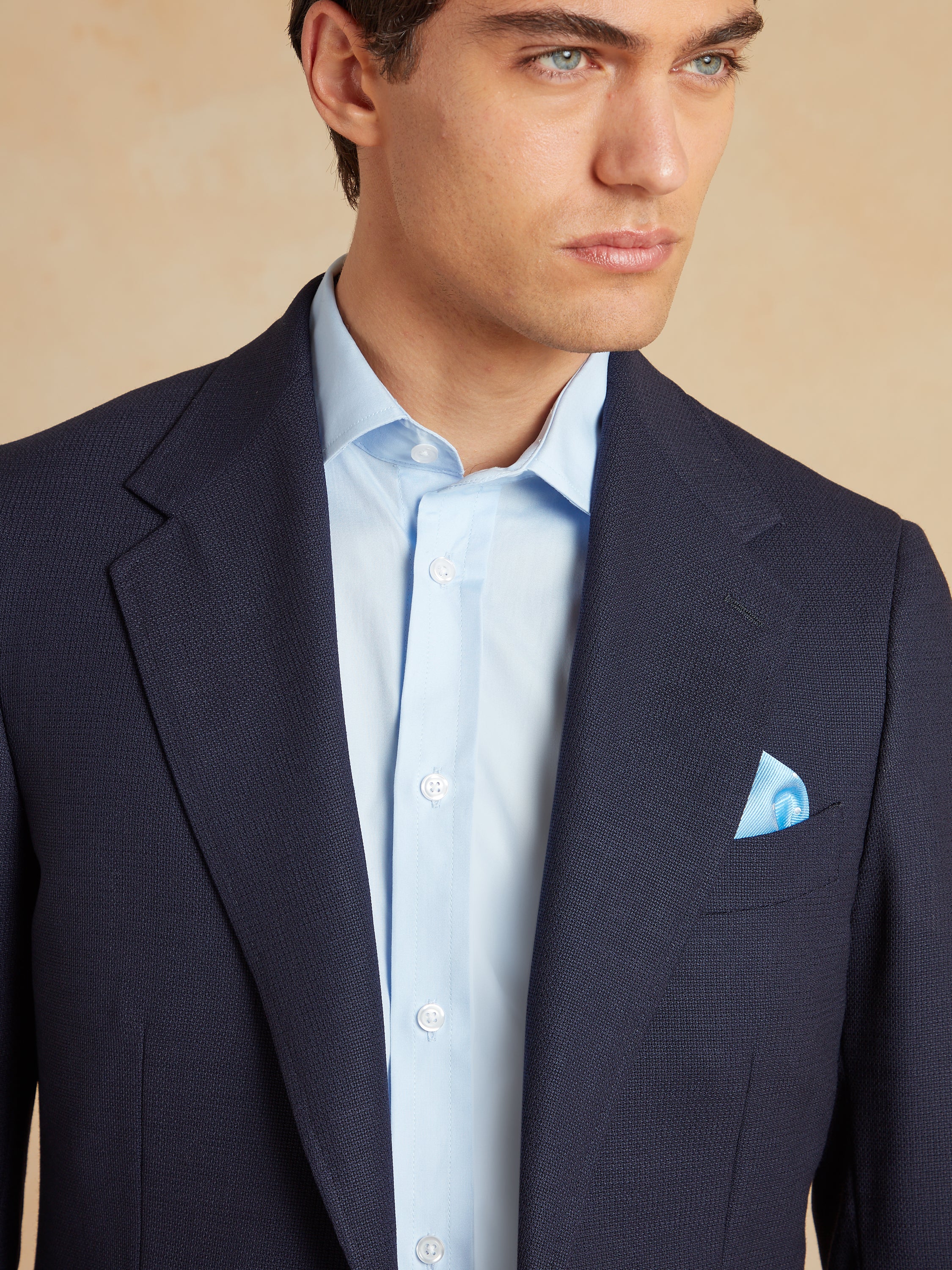 Mayfair Tailored Fit Jacket - Navy Mock Leno Wool