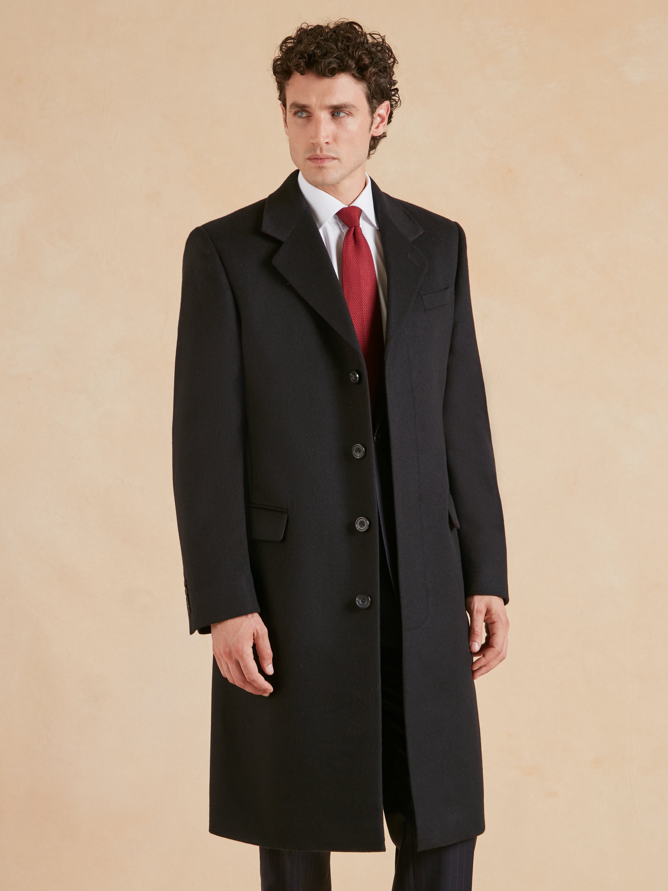 Single Breasted Overcoat - Navy Cashmere Blend